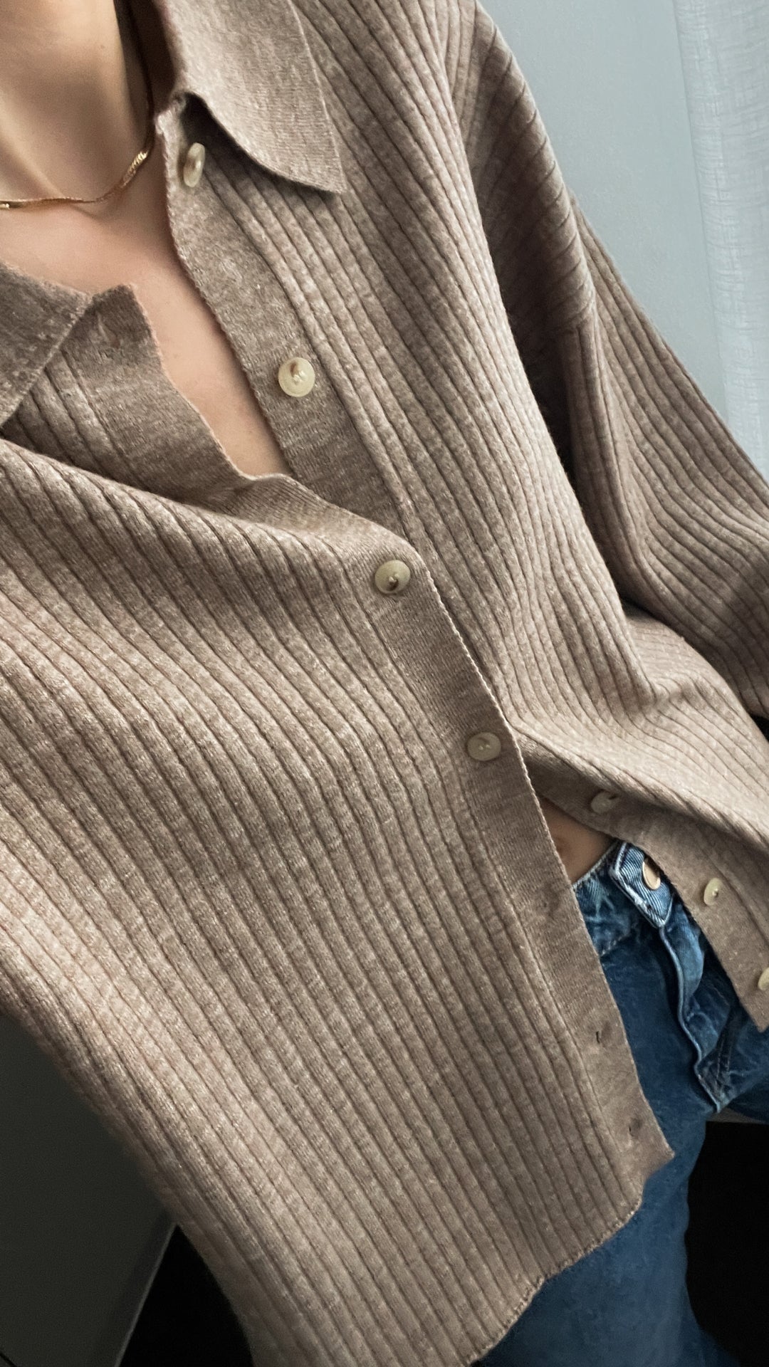 Charli Dominika cardi in biscuit close up