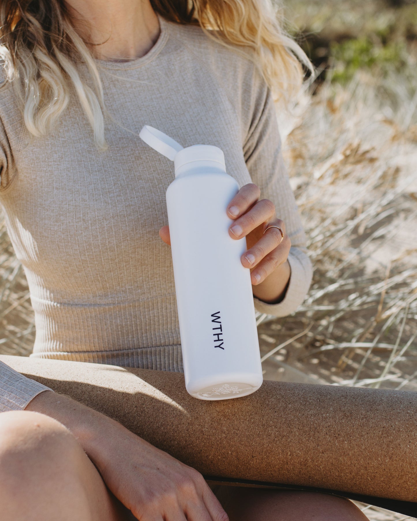 white worthy drink bottle model shot