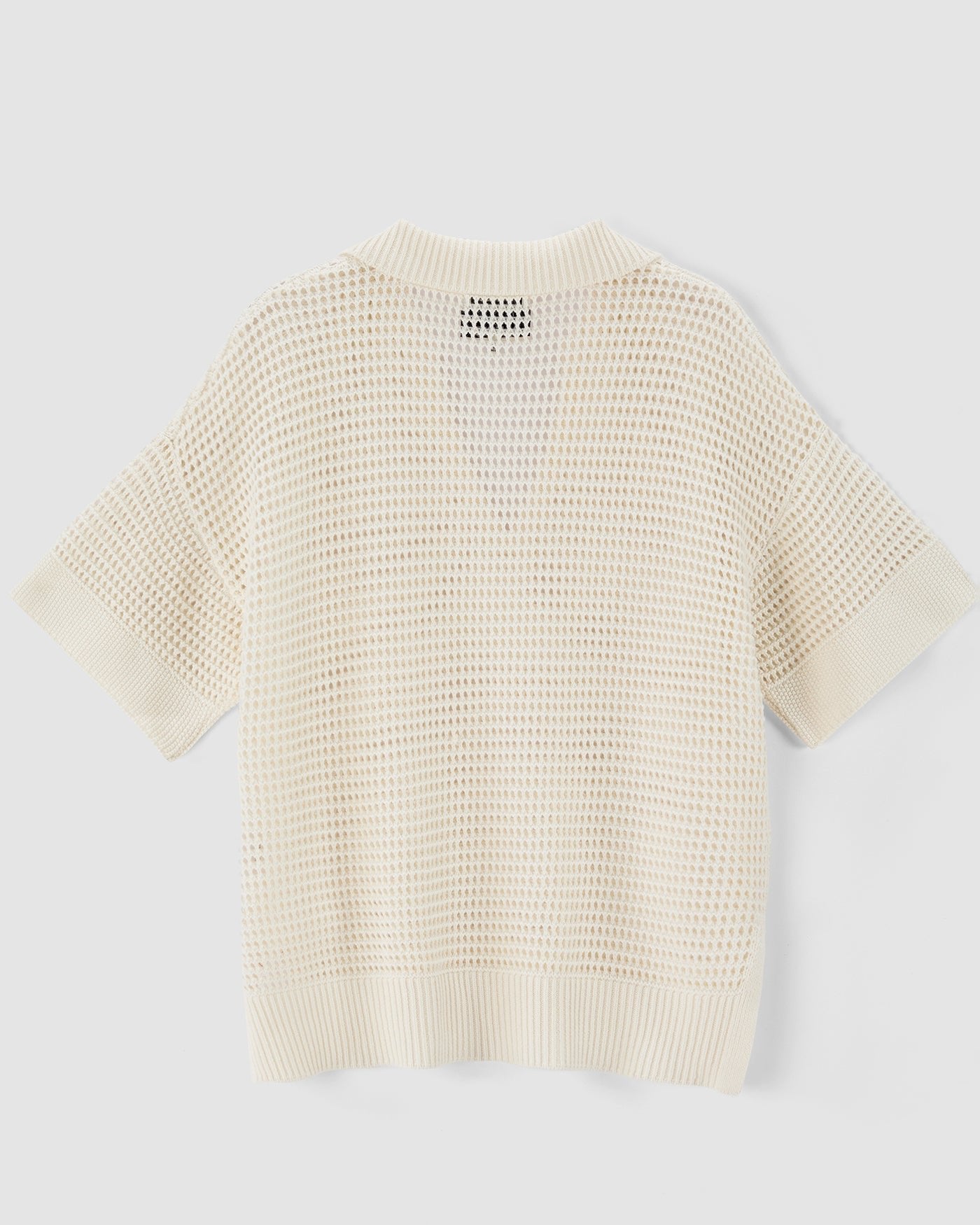 Aleger N.2305 Open Stitch Polo in Ivory flat lay back