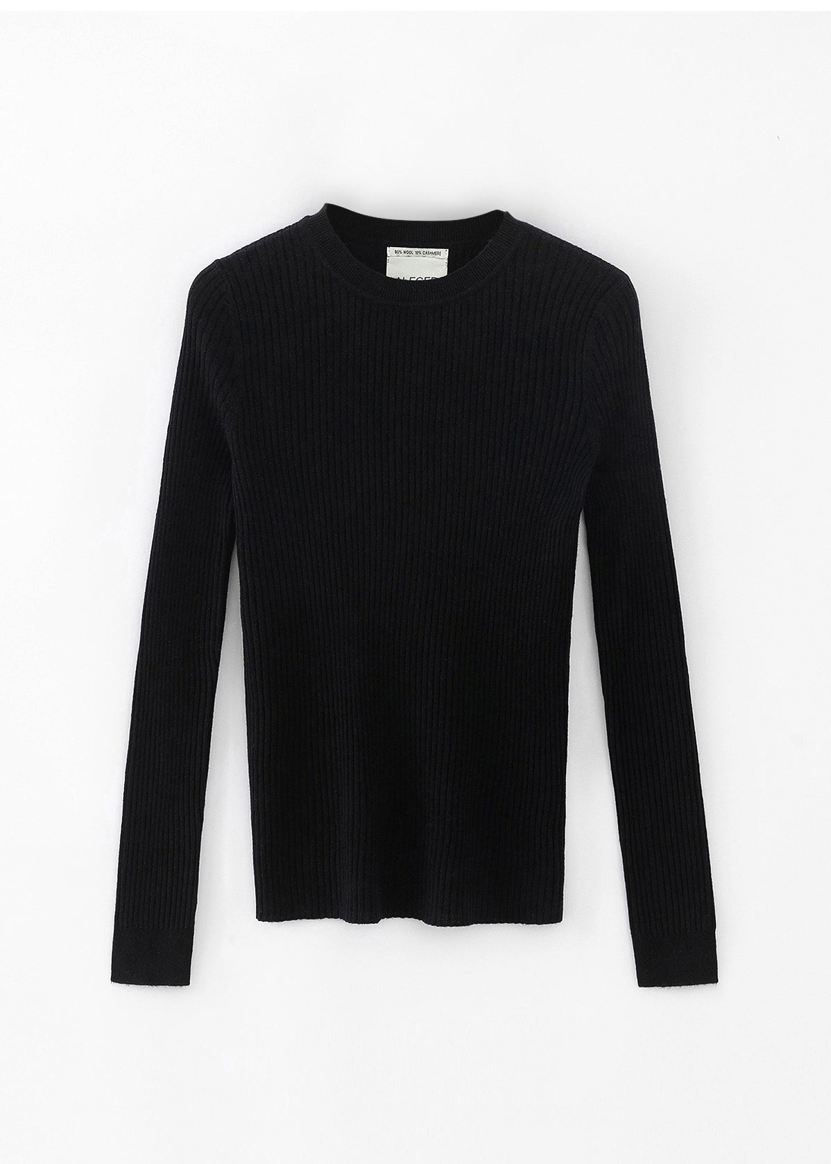 N.31 Cashmere Blend Skinny Rib Crew Long Sleeve – Black