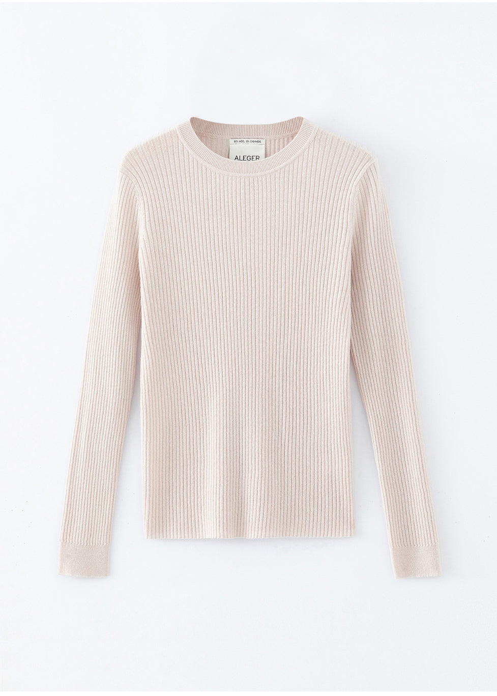 N.31 Cashmere Blend Skinny Rib Crew Long Sleeve – Light Shell
