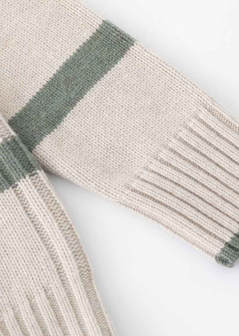 Aleger cashmere jumper – v-neck in woodland stripe cuff detail