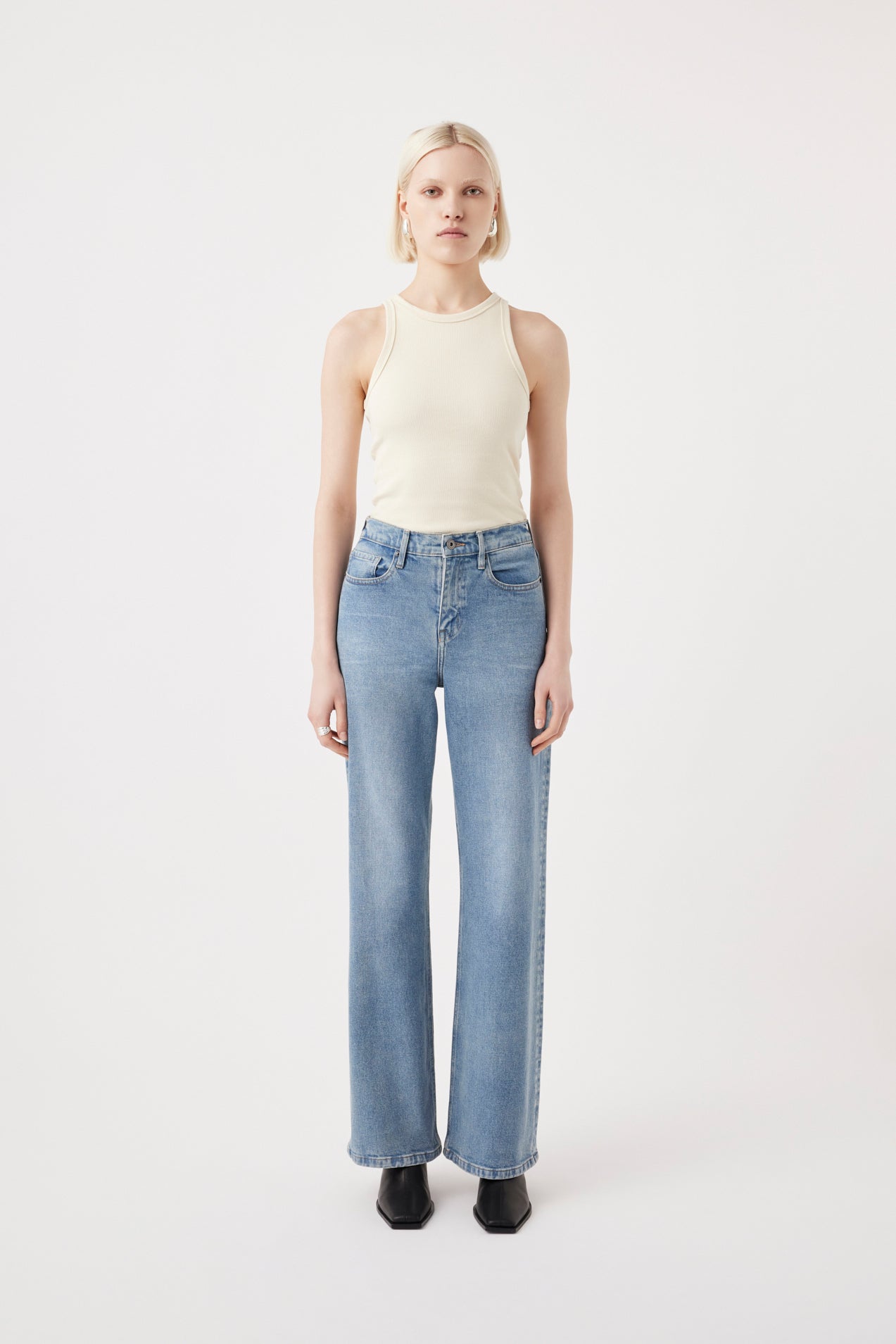 Outland Denim women's relaxed straight leg Farrah jeans front on
