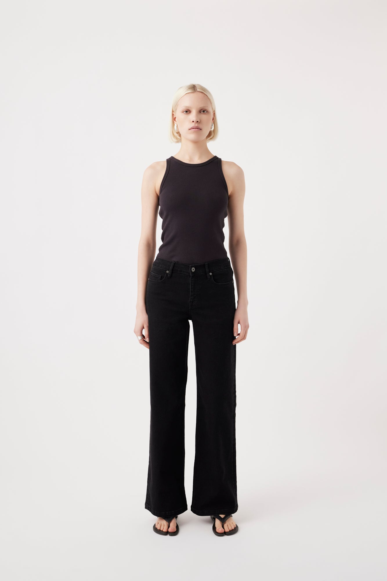 Outland Denim – wide leg black denim front angle