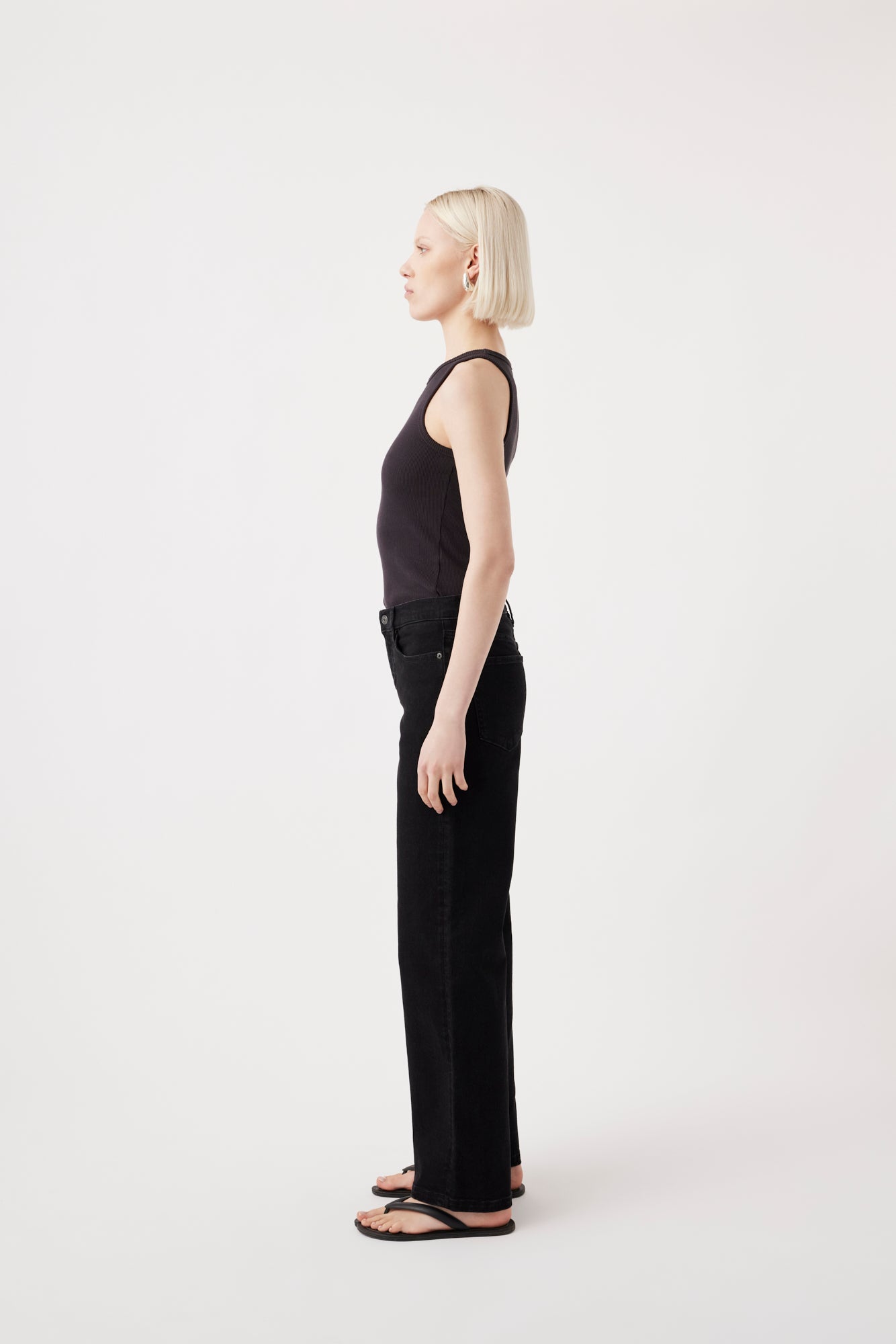 Outland Denim – wide leg black denim in Mia side angle 2
