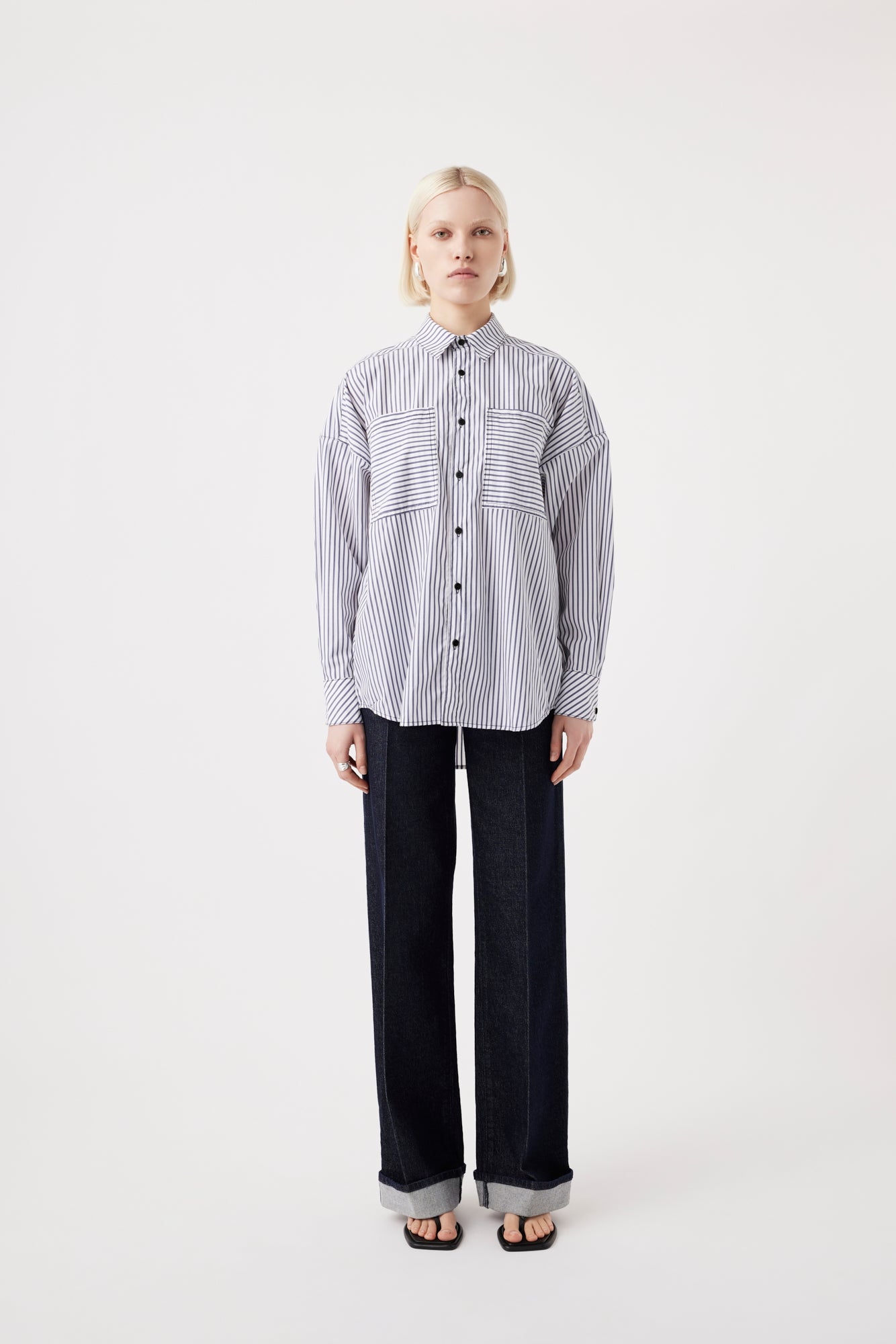 Outland denim Maya shirt in navy & white stripe