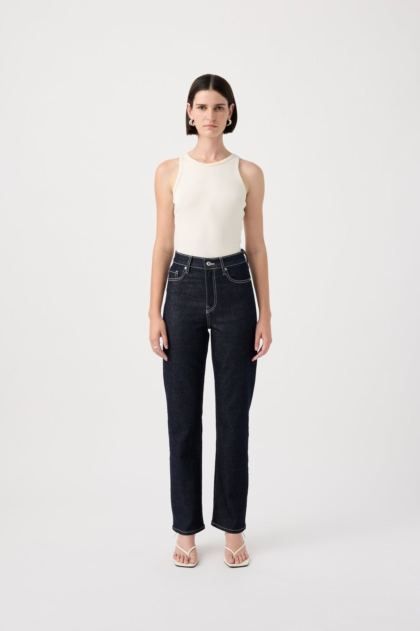 Outland denim zoe high straight jeans in rinse front shot