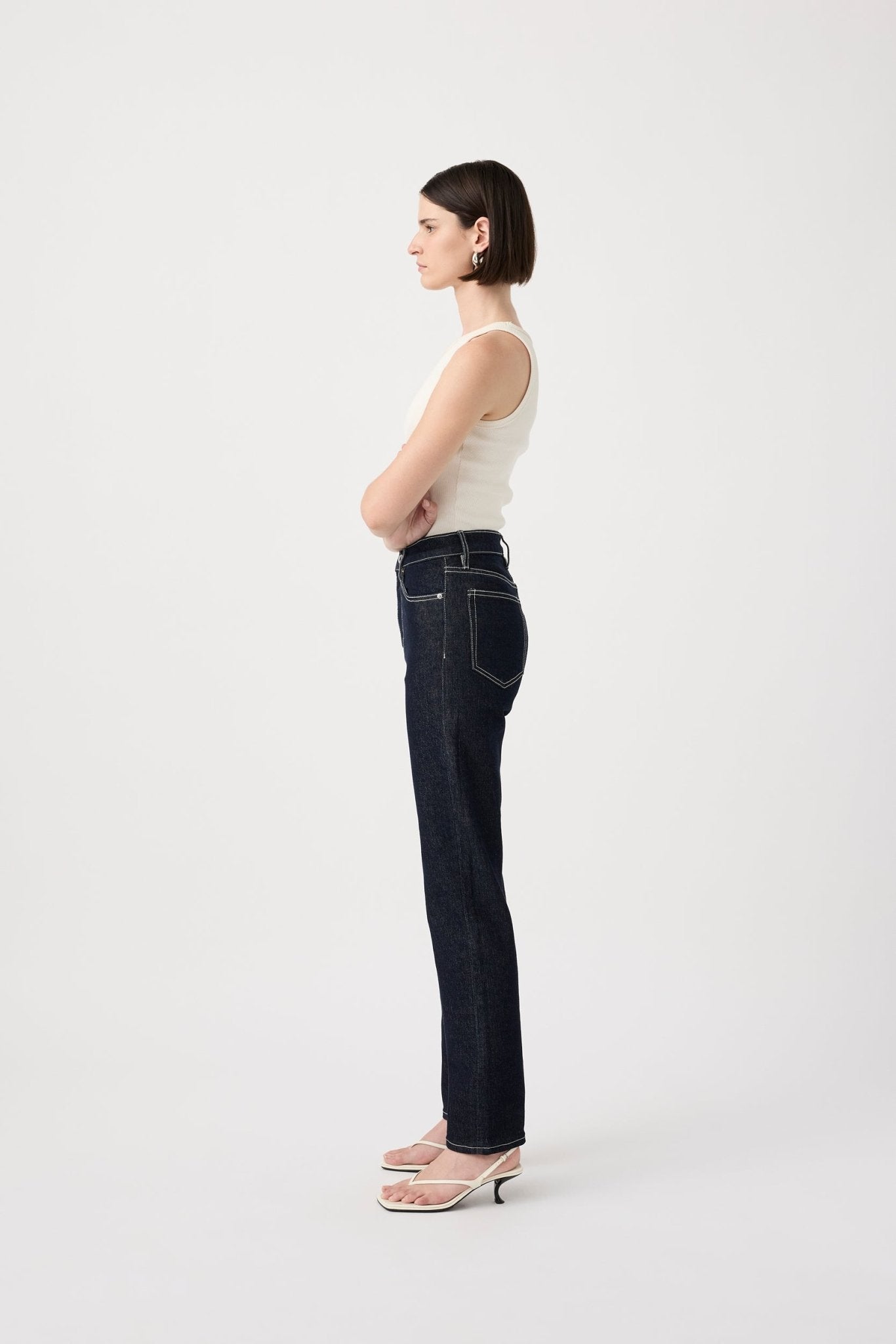 Outland denim zoe high straight jeans in rinse side shot