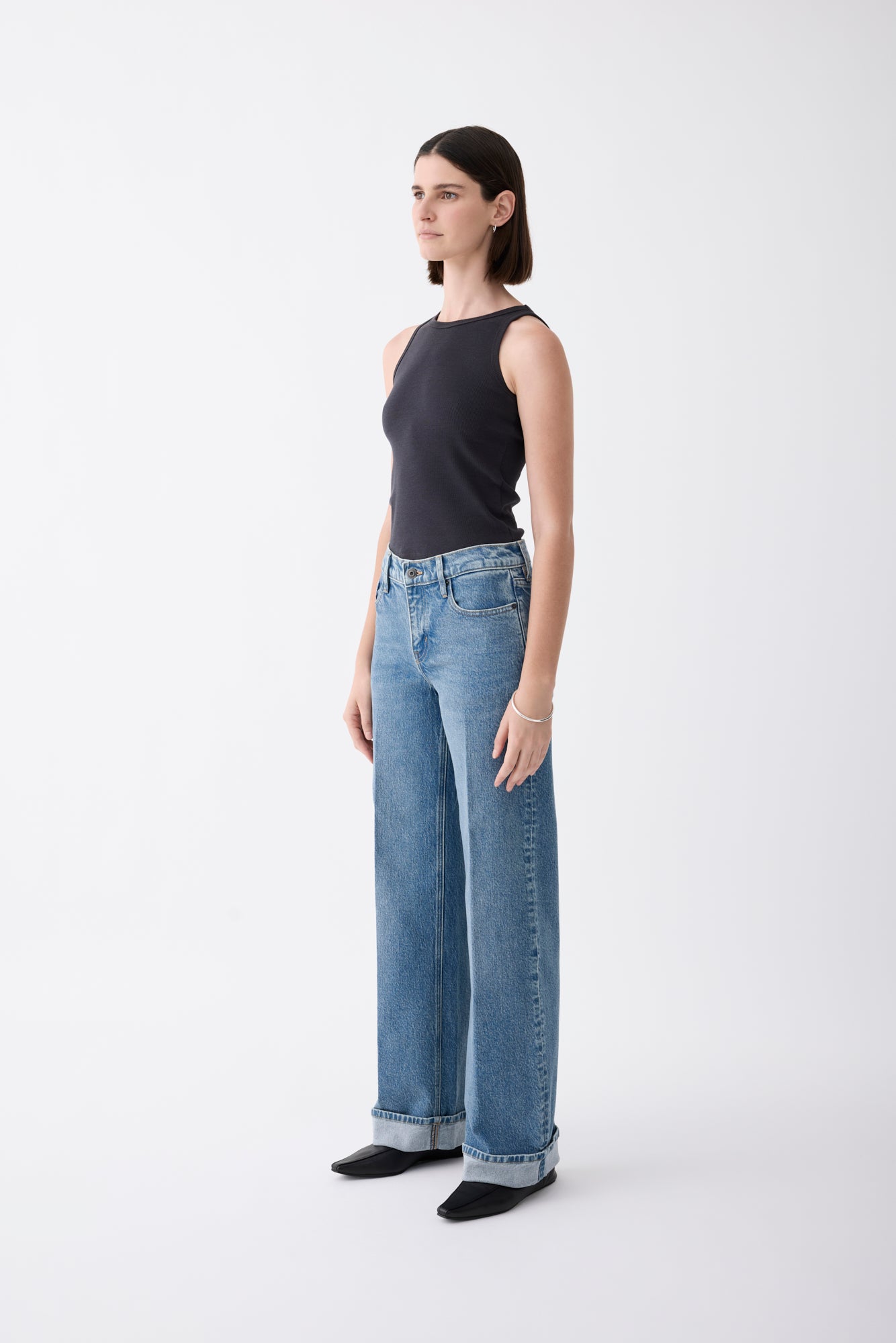 Mia Cuffed Mid Wide Long Jean – Meridian Mid Blue