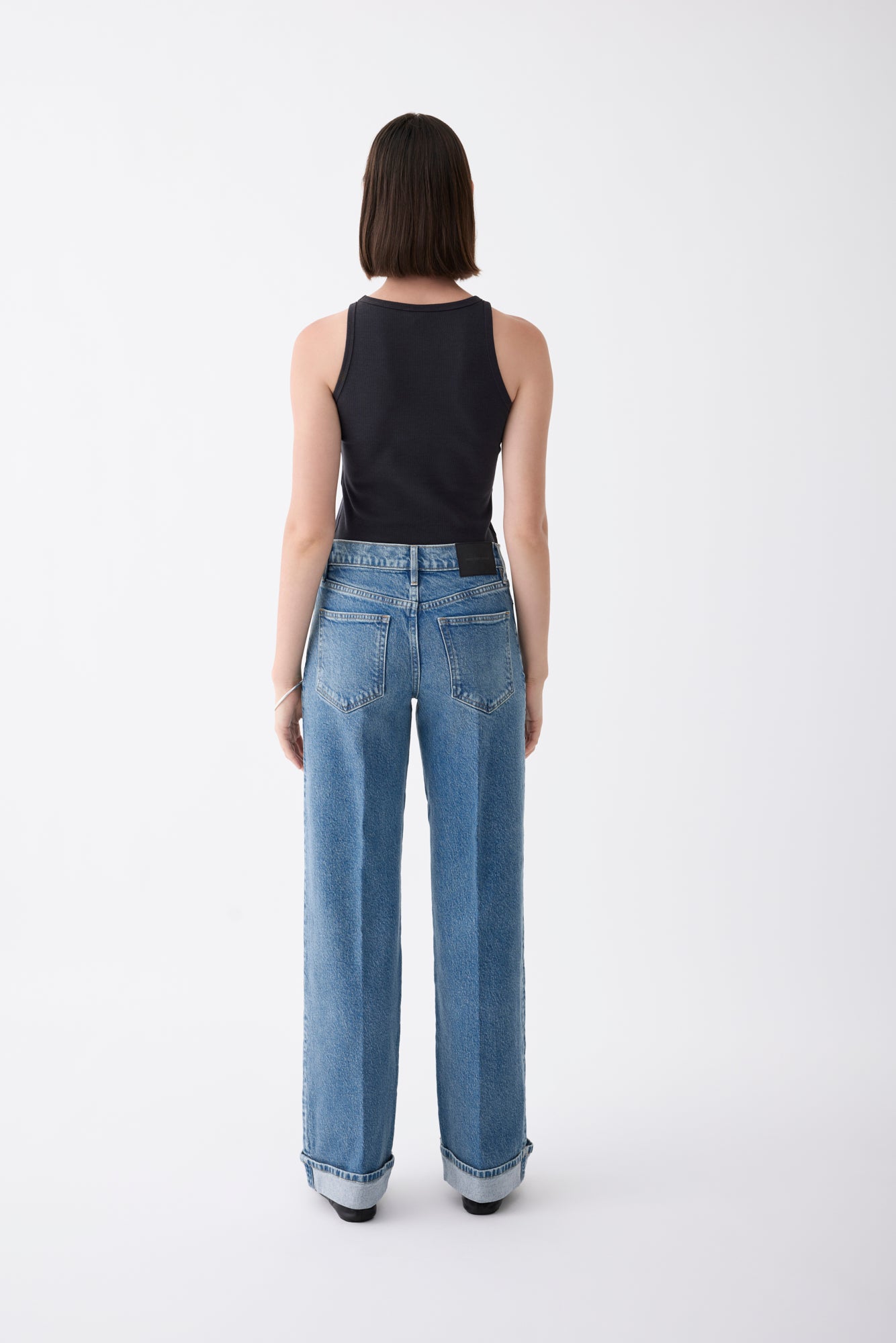 Mia Cuffed Mid Wide Long Jean – Meridian Mid Blue