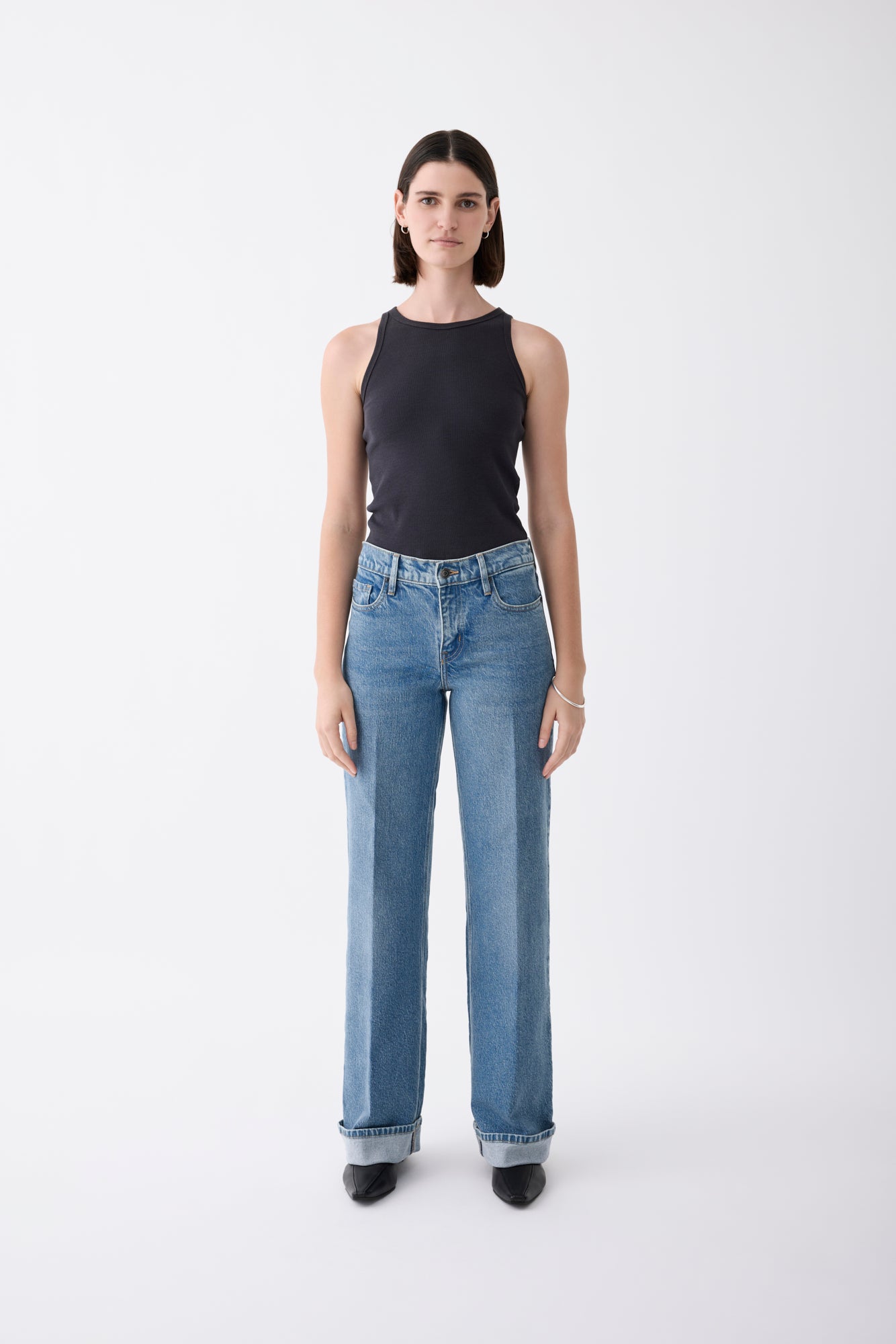Mia Cuffed Mid Wide Long Jean – Meridian Mid Blue
