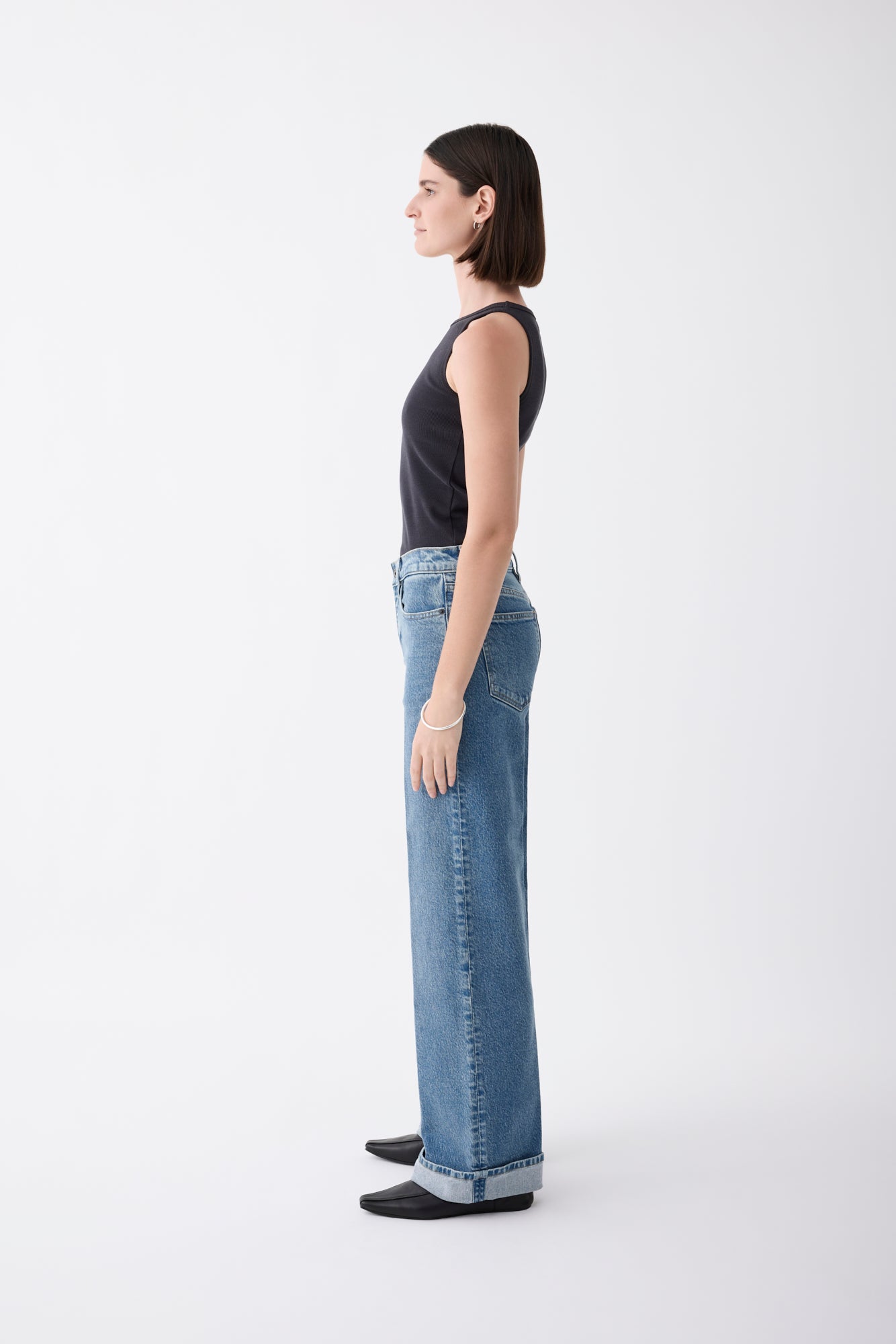 Mia Cuffed Mid Wide Long Jean – Meridian Mid Blue