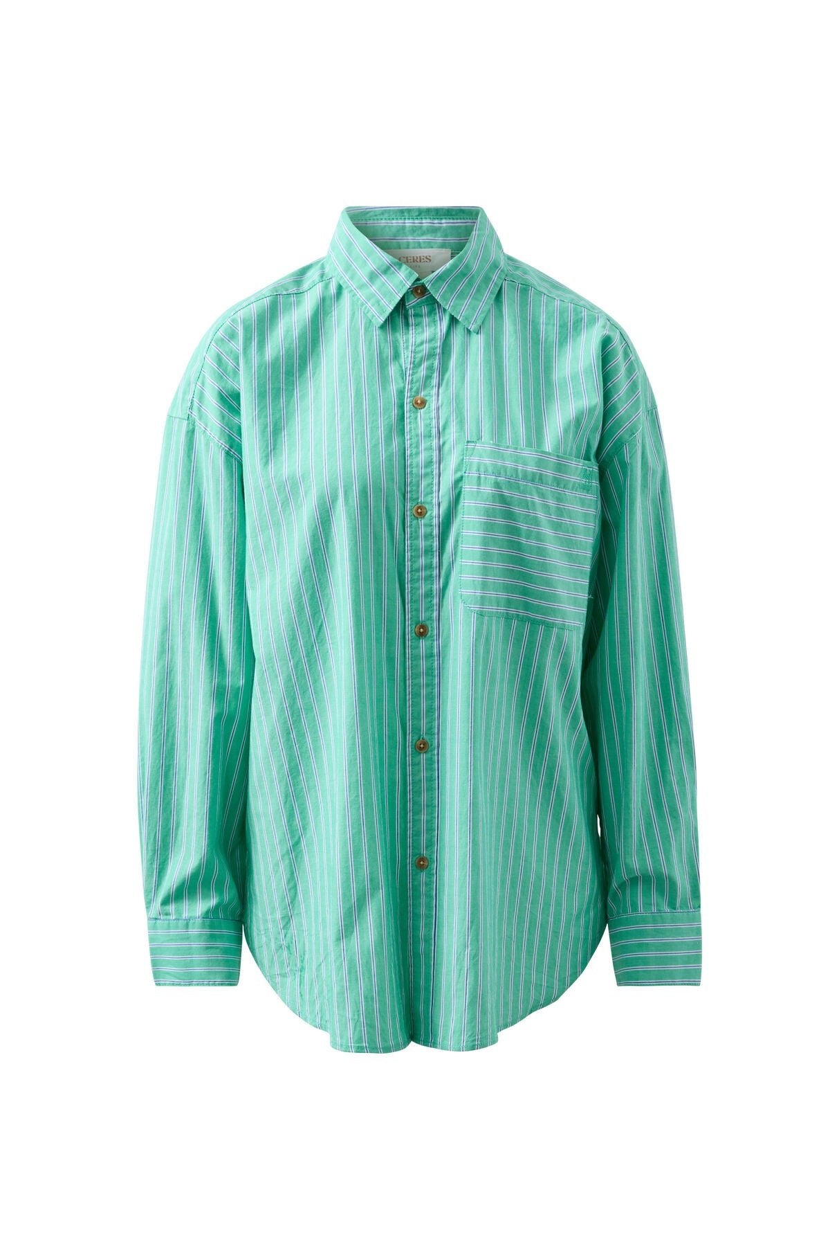 Ceres Life Peta Oversized Shirt in Zesty Green Triple Stripe flat lay