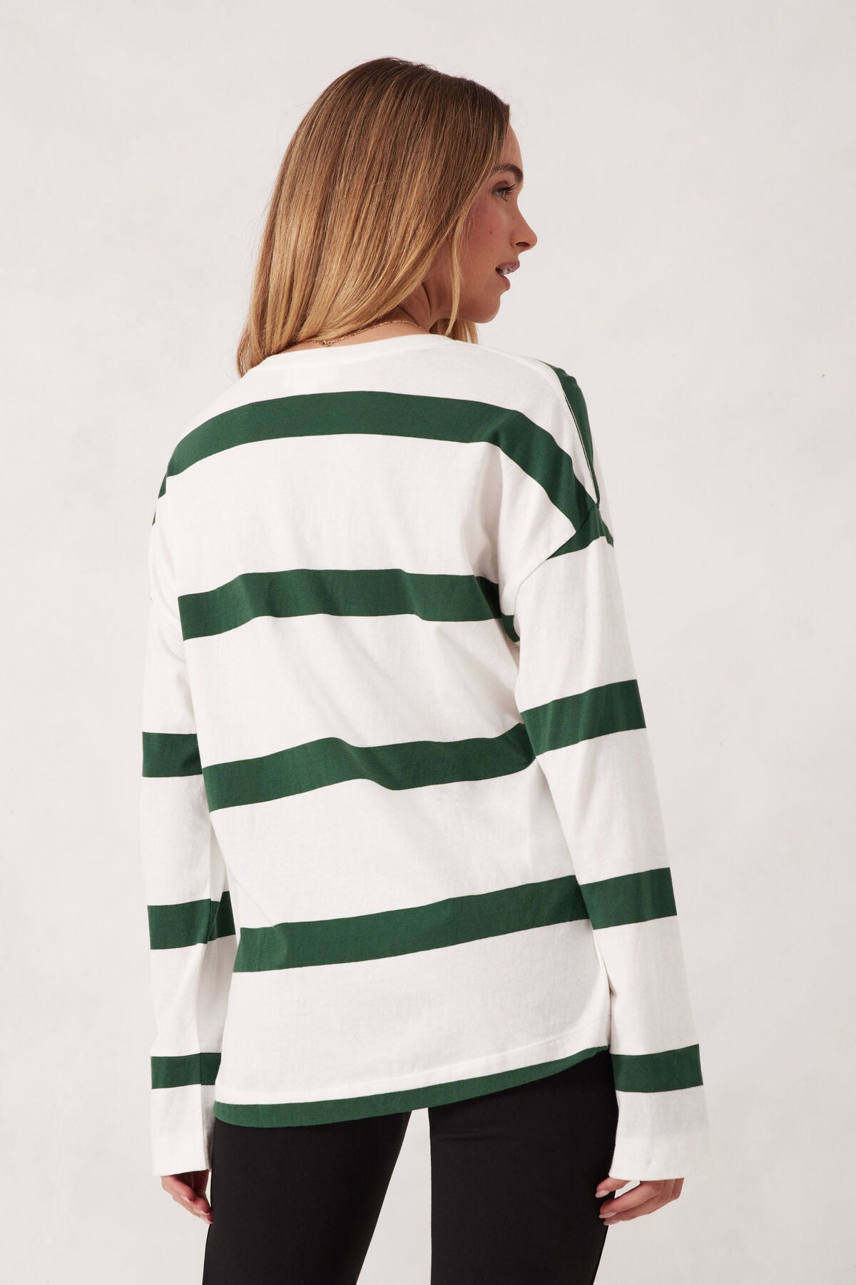 Scout Slouchy Long Sleeve Tee – Vanilla & Pine Green Stripe