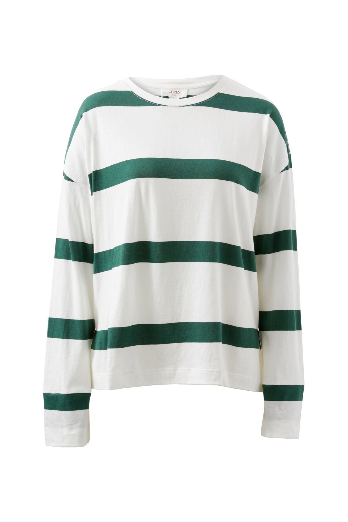 Scout Slouchy Long Sleeve Tee – Vanilla & Pine Green Stripe