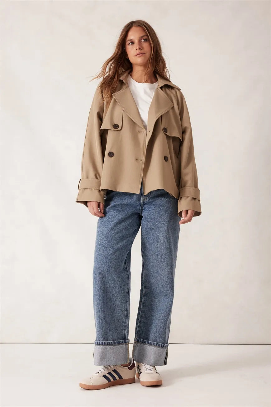 Ceres life short trench in summer taupe – full length