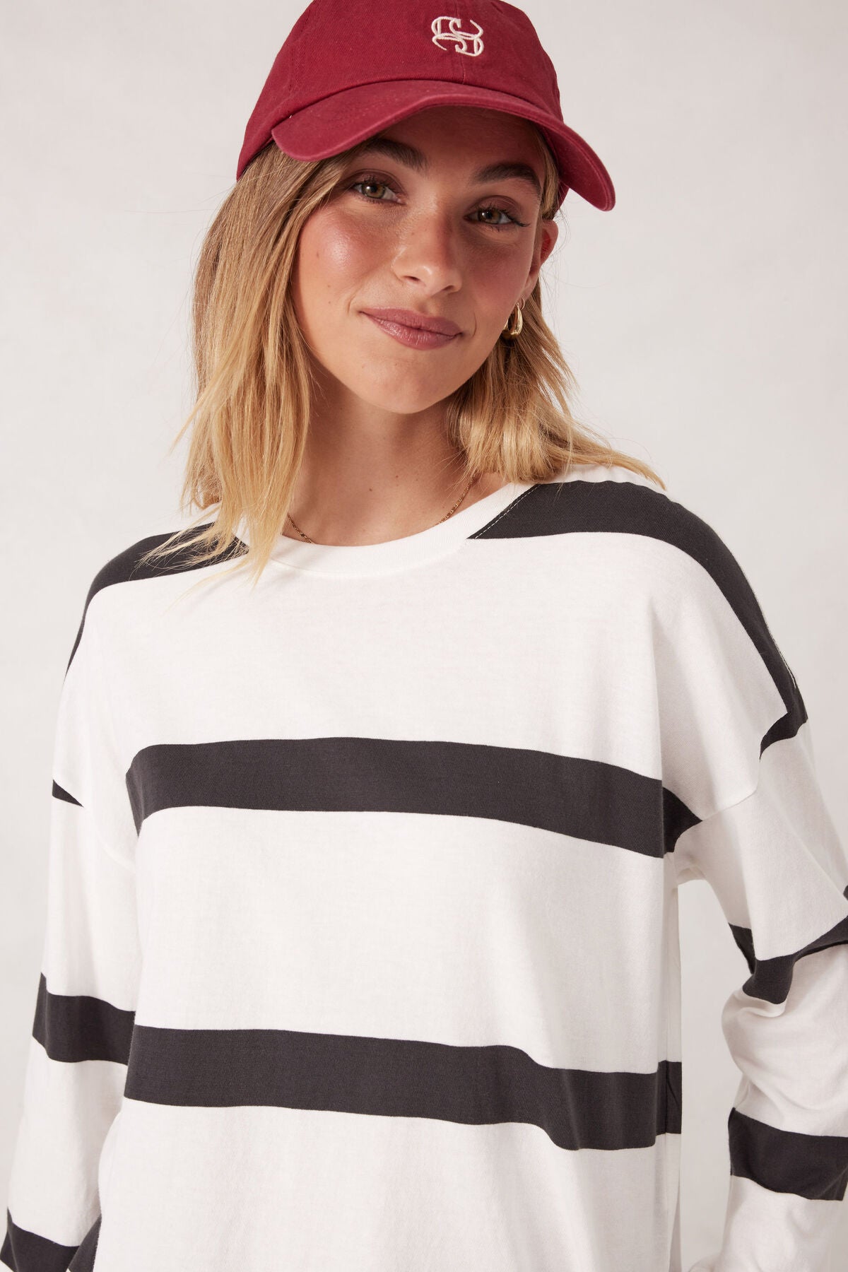 Scout Slouchy Long Sleeve Tee – Vanilla & Phantom Stripe