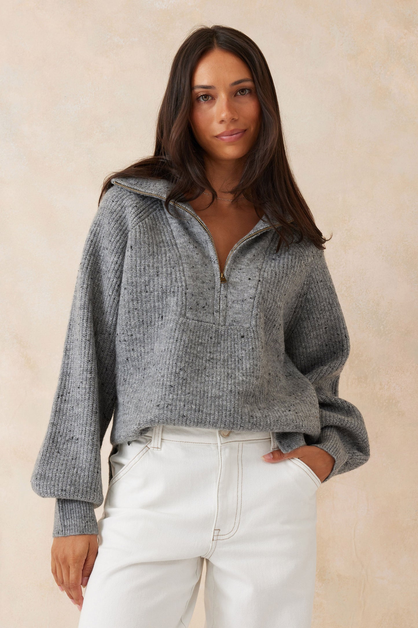 Ceres Life slouchy knit sweater in mid grey