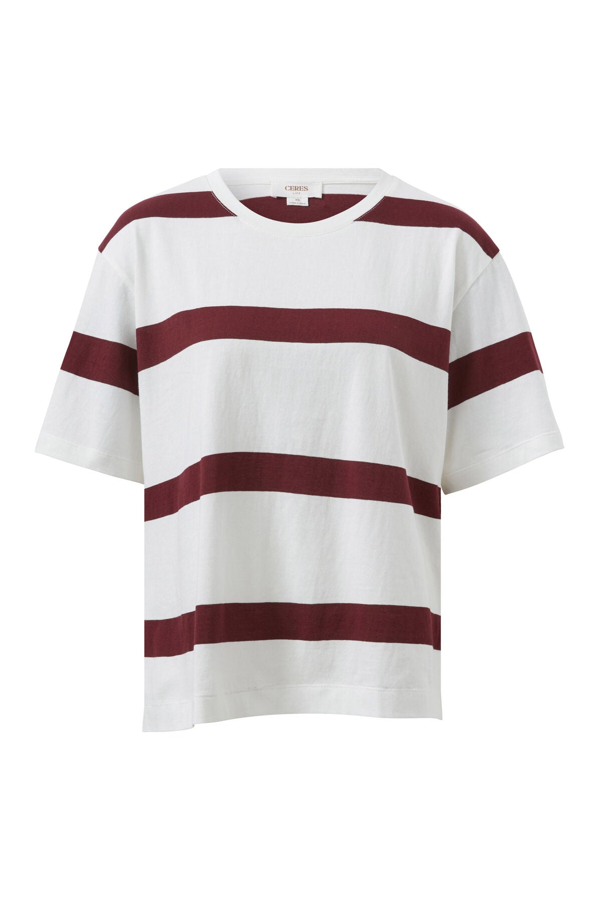 Stevie Slouchy Tee – vanilla/burgundy stripe