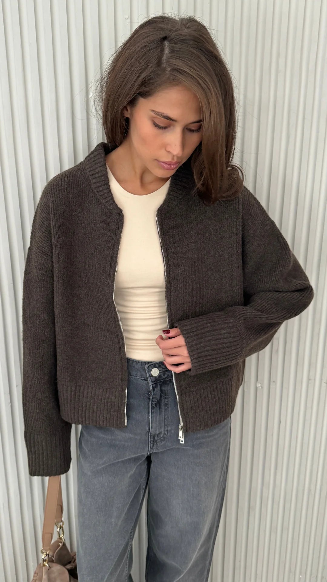 Charli Zoe cardigan in espresso close up