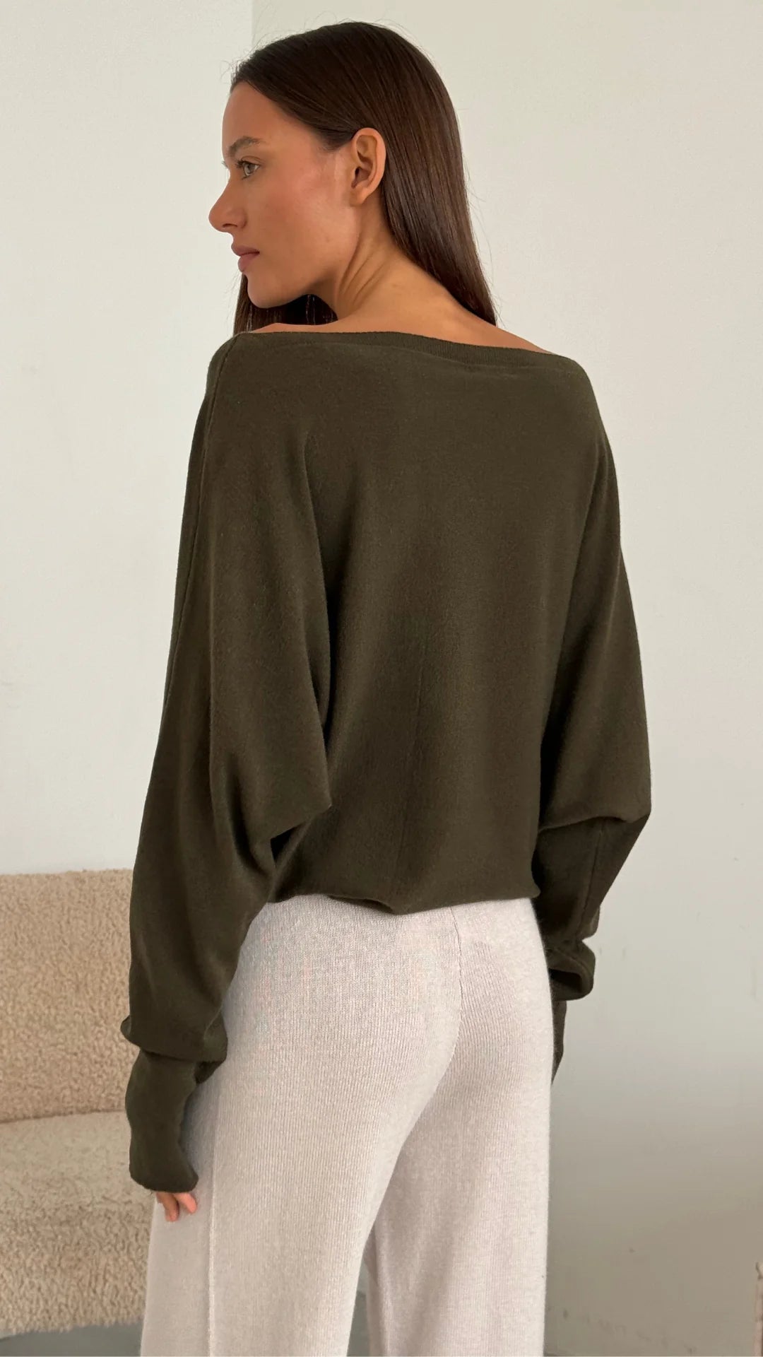 Charli Poppy sweater in khaki back shot