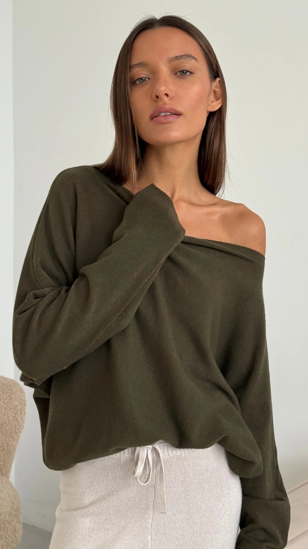 Charli Poppy sweater in khaki close up