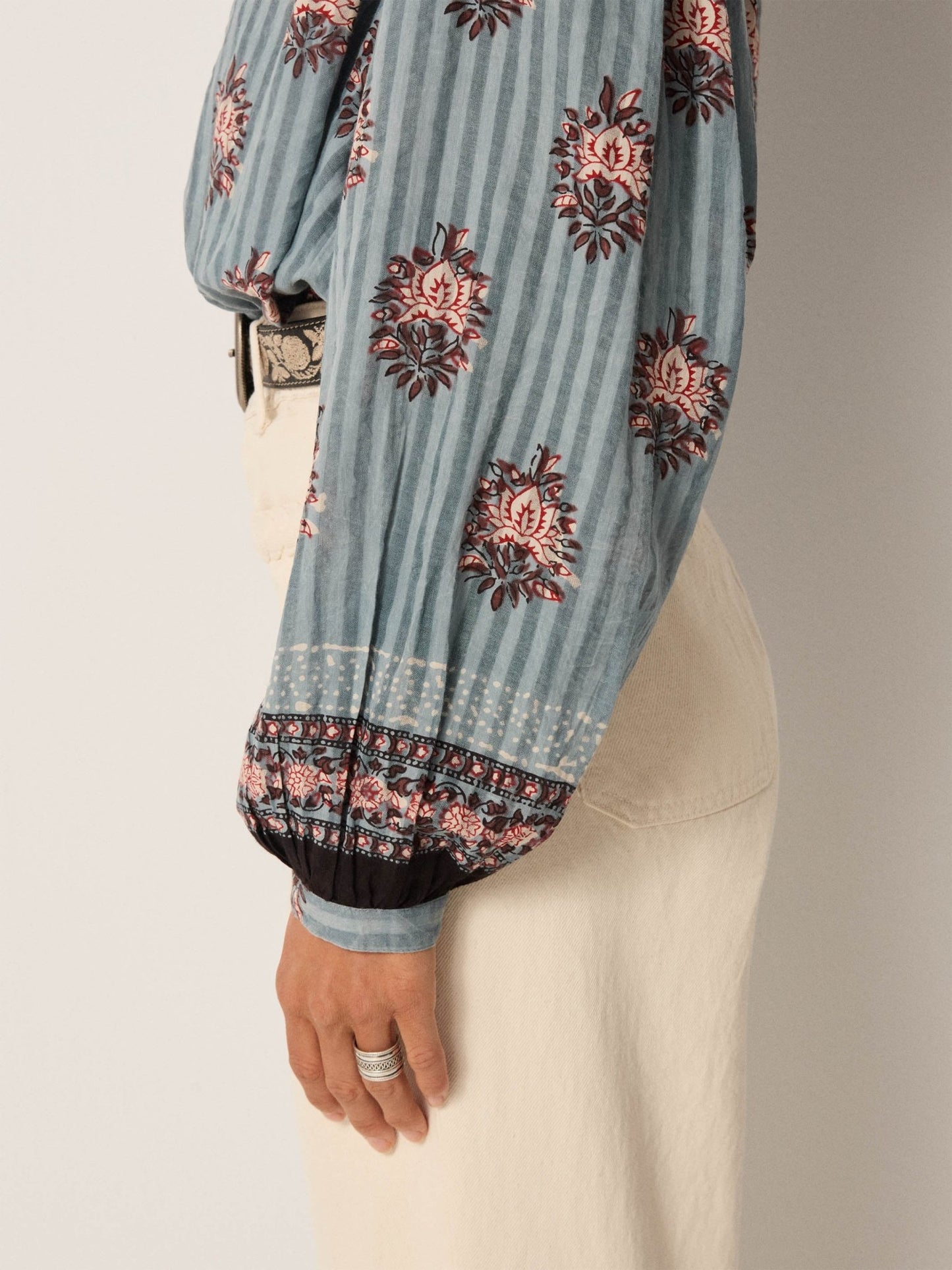Maison Hotel Omara Blouse in cerulean blue cuffs