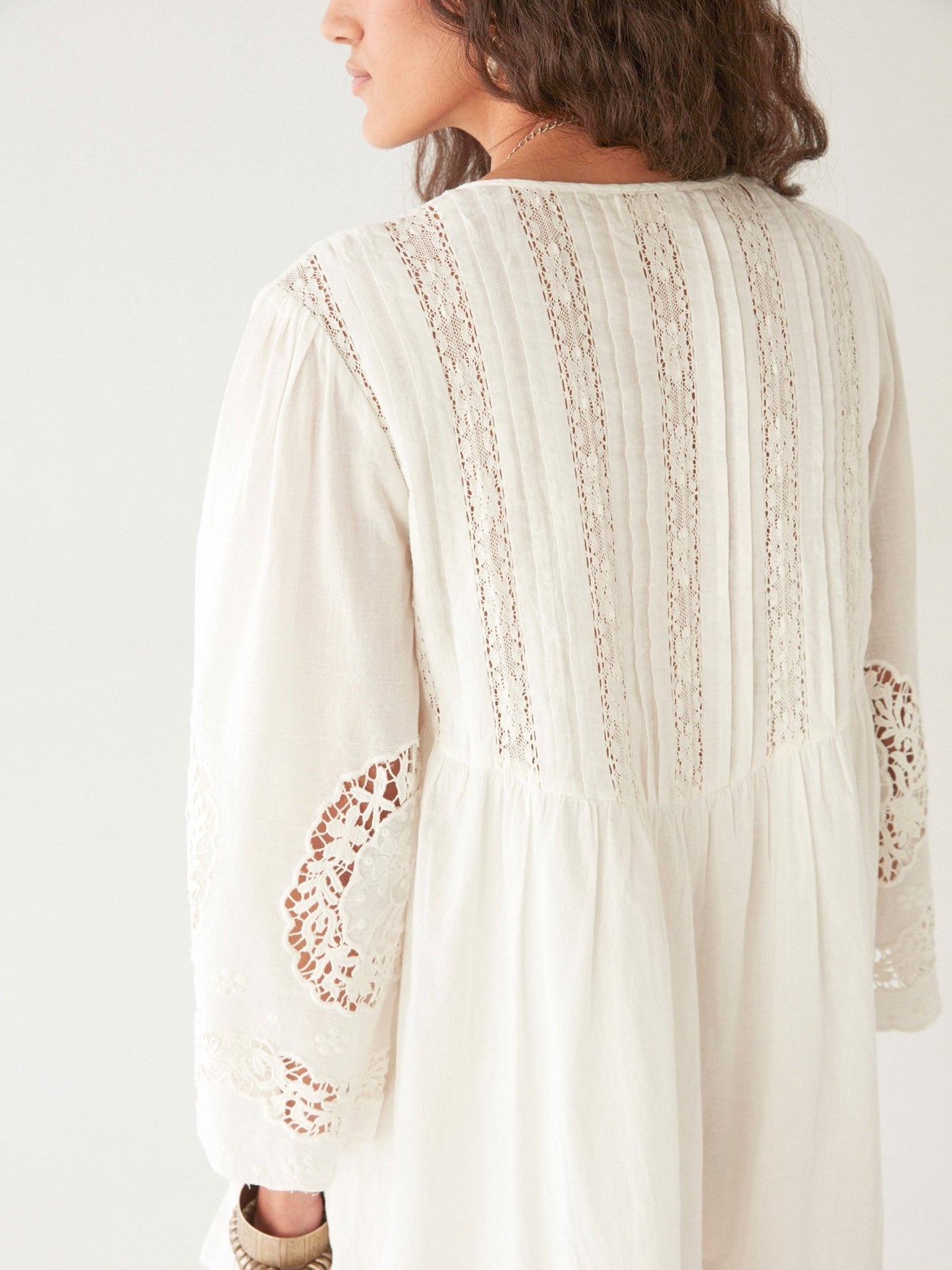 Maison Hotel Clementine Dress in White Lilies back shot close up