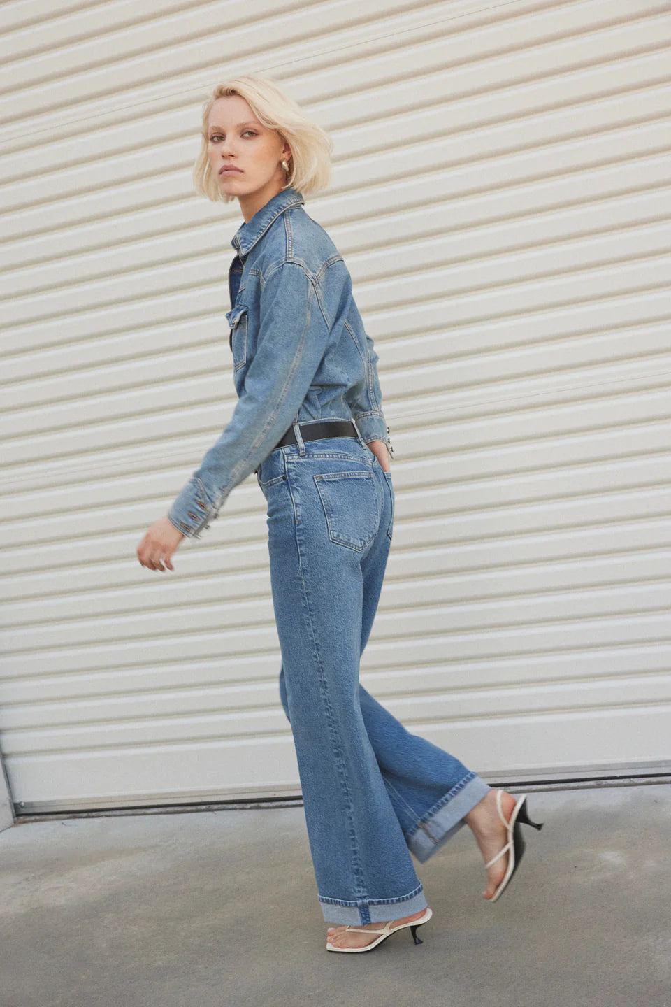 Mia Cuffed Mid Wide Long Jean – Meridian Mid Blue