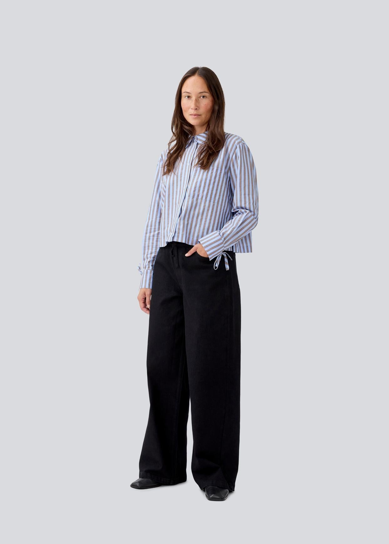 Modstrom Meyrick MD Stripe Shirt on model with hand in pocket