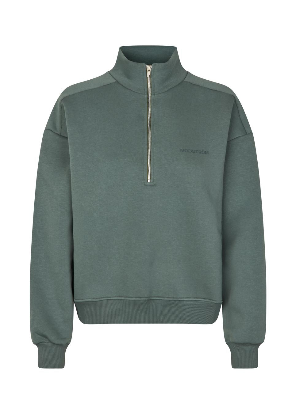Modstrom Tia MD T Neck Sweater – Balsam Green flat lay front shot