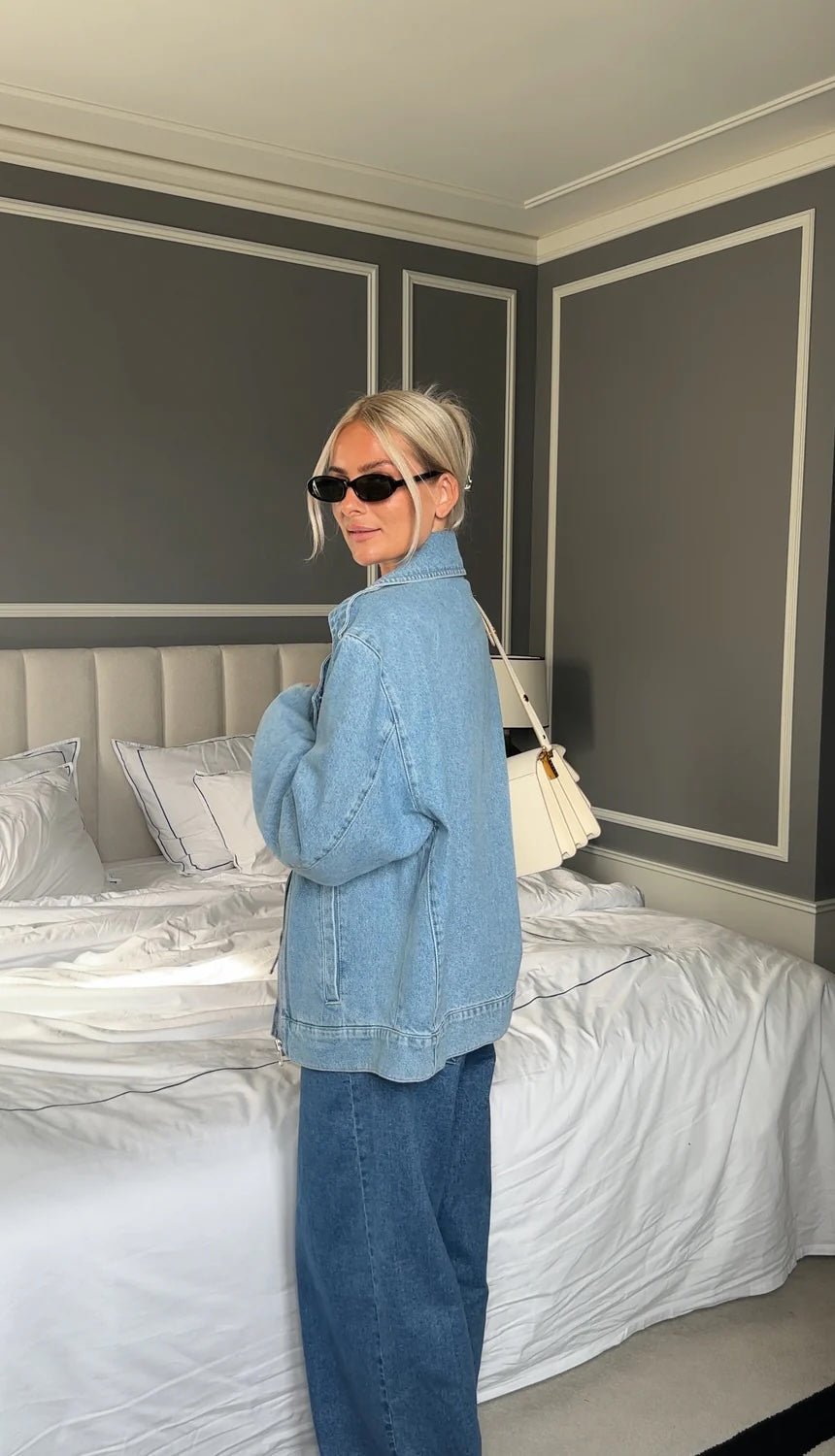 Modström Iben Denim Jacket in 80s Blue Wash on model 2