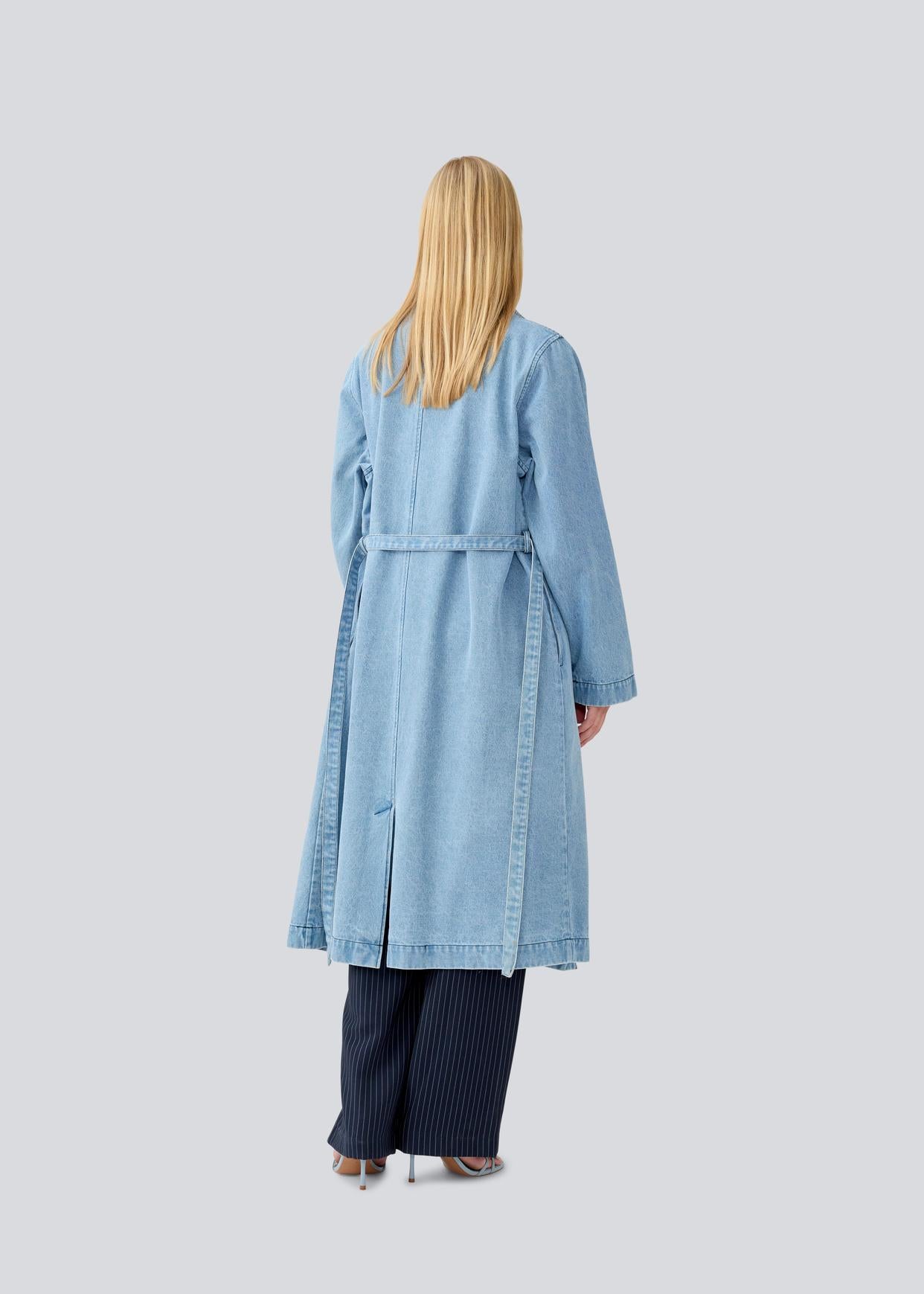 Modstrom Madeline MD Denim Trench Coat on model back shot