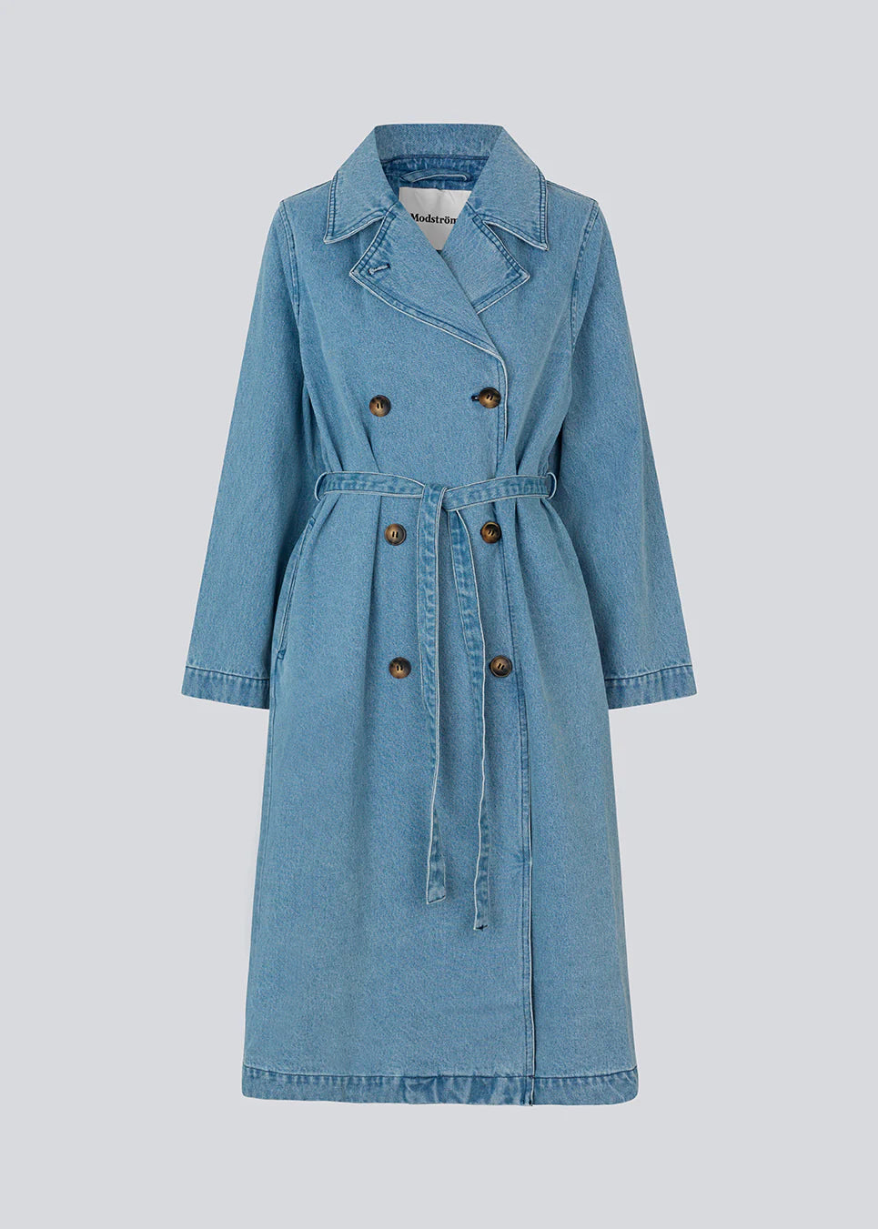 Modstrom Madeline MD Denim Trench Coat flat lay