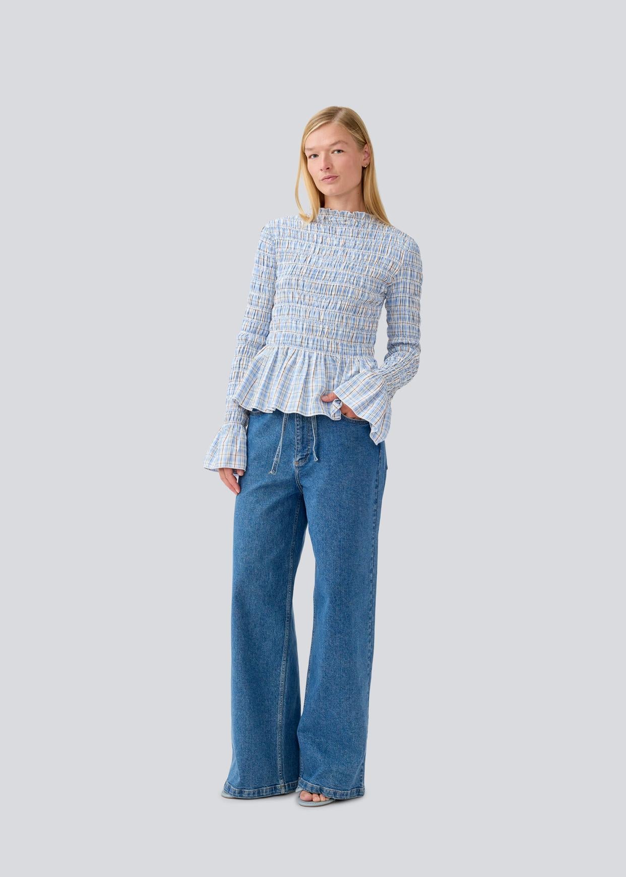 Magda Long-sleeve Top – Blue Check