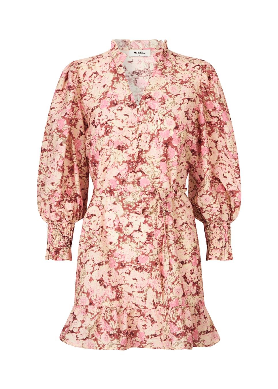 Modström Melia Print Long-Sleeve Dress in Pink Blossom print flat lay