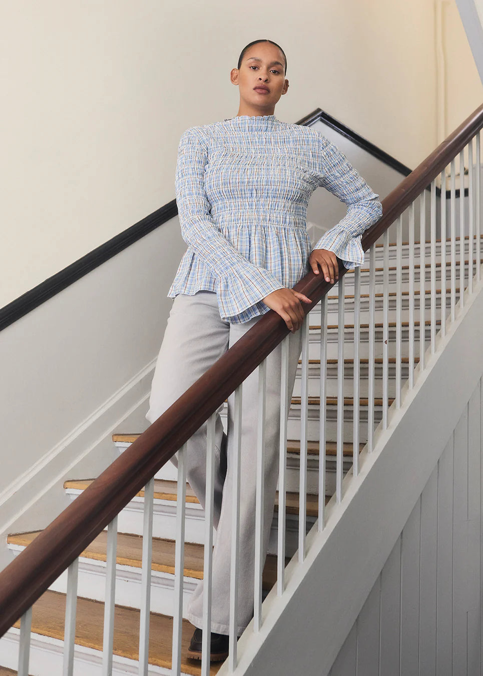 Magda Long-sleeve Top – Blue Check