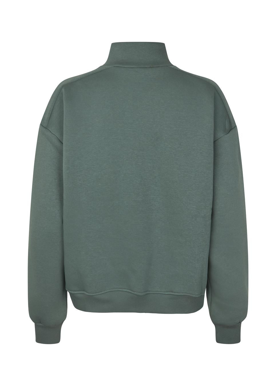 Modstrom Tia MD T Neck Sweater – Balsam Green flat lay back shot
