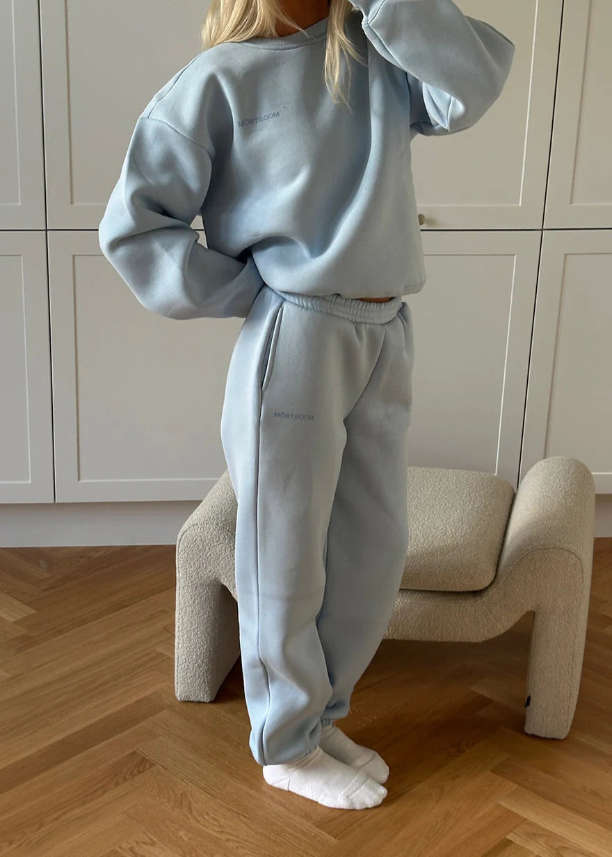 Modstrom Tia MD Sweatshirt – Cashmere Blue on model full length