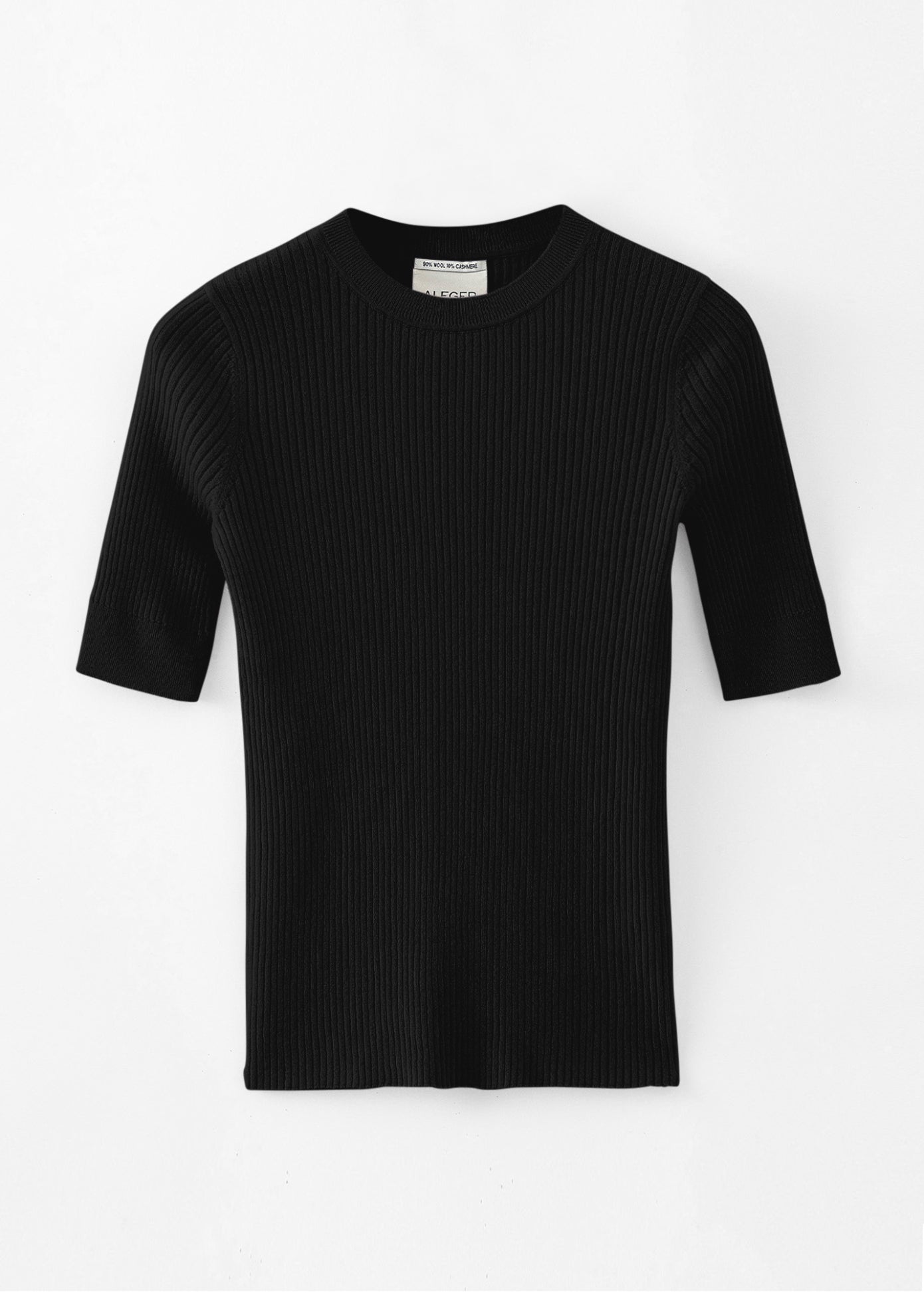 N.139 Cashmere Blend Skinny Rib S/S Crew – Light Shell & Black