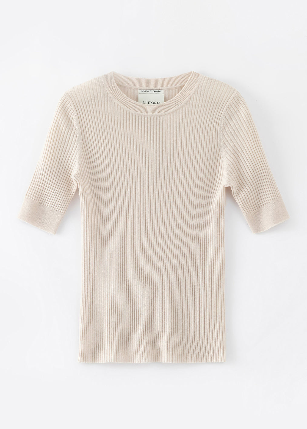 aleger cashmere blend ribbed tee in light shell flat lay