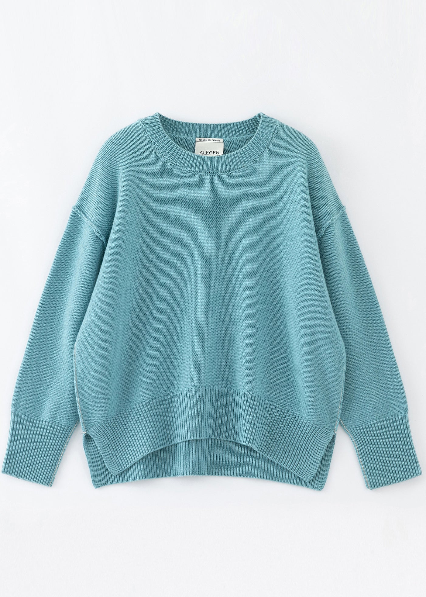 Aleger cashmere sweater in sicily blue flat lay