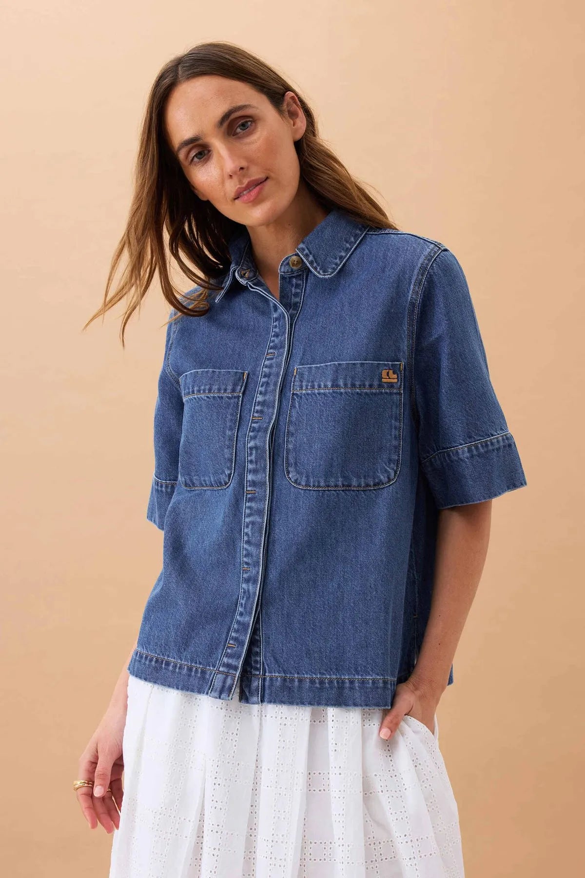Ceres Life Noa Short Sleeve Denim Shirt inFresh Indigo – The Mum Loop Ceres Life Noa Short Sleeve Denim Shirt inFresh Indigo – The Mum Loop