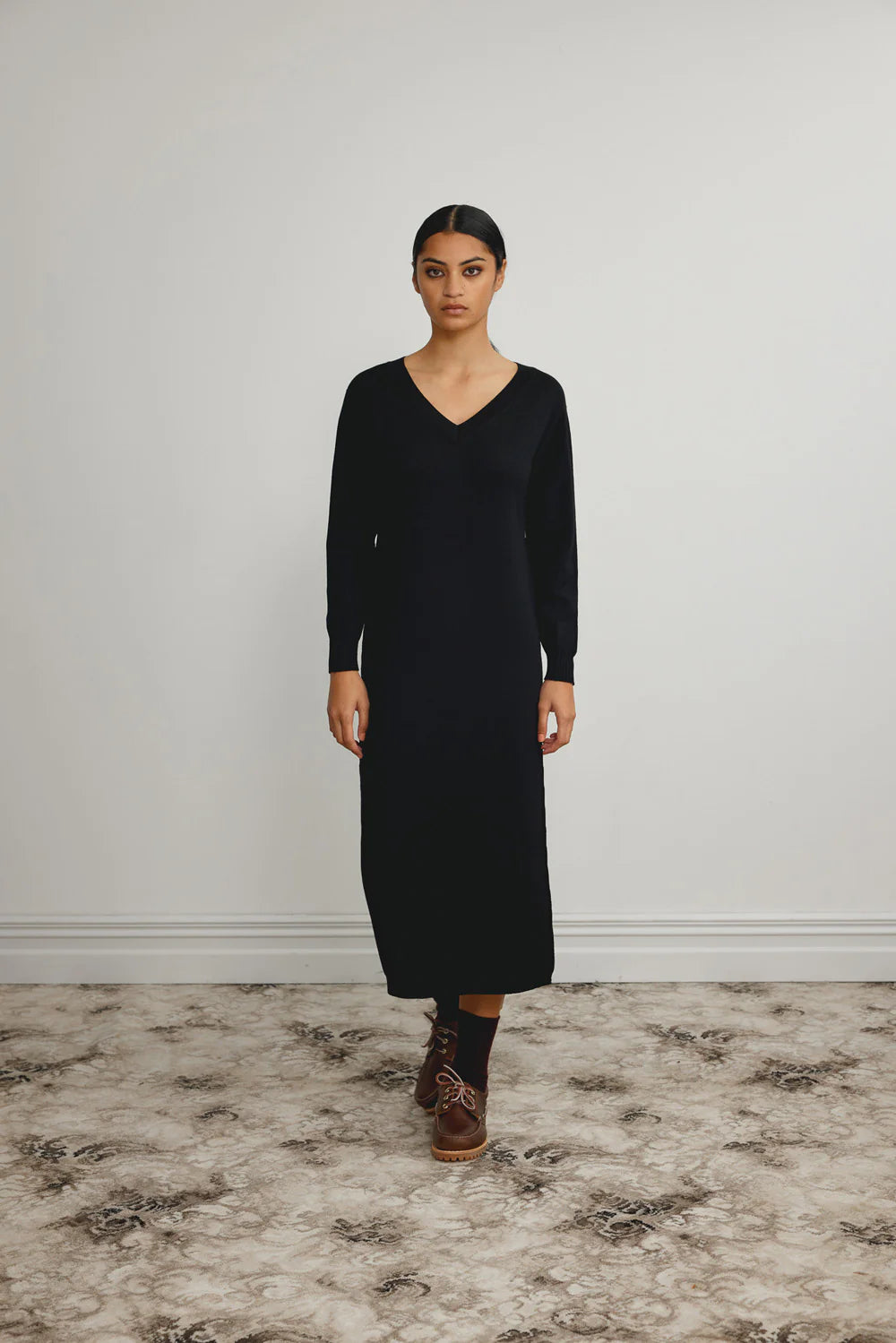 Standard Issue Merino v-neck dress black