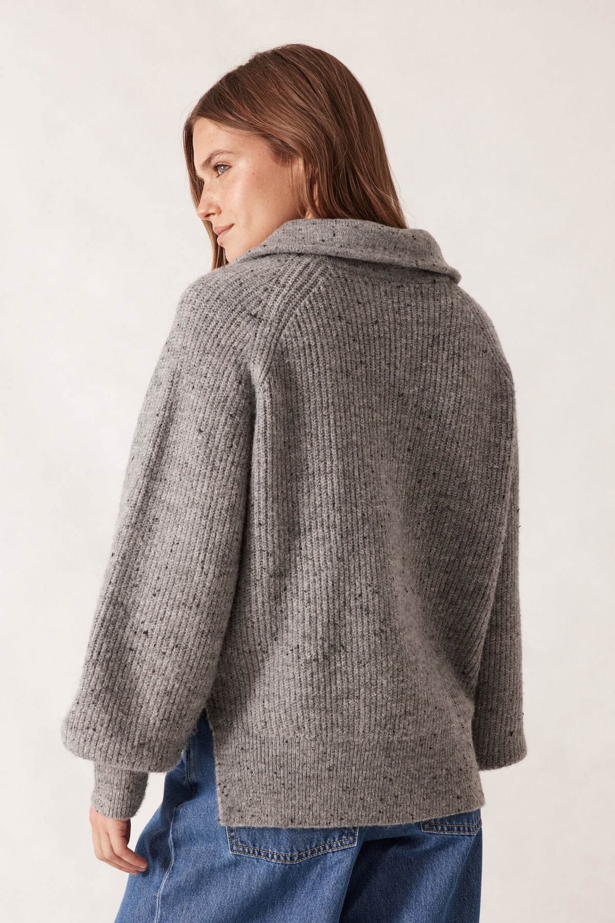 Ceres Life slouchy knit sweater in mid grey back shot