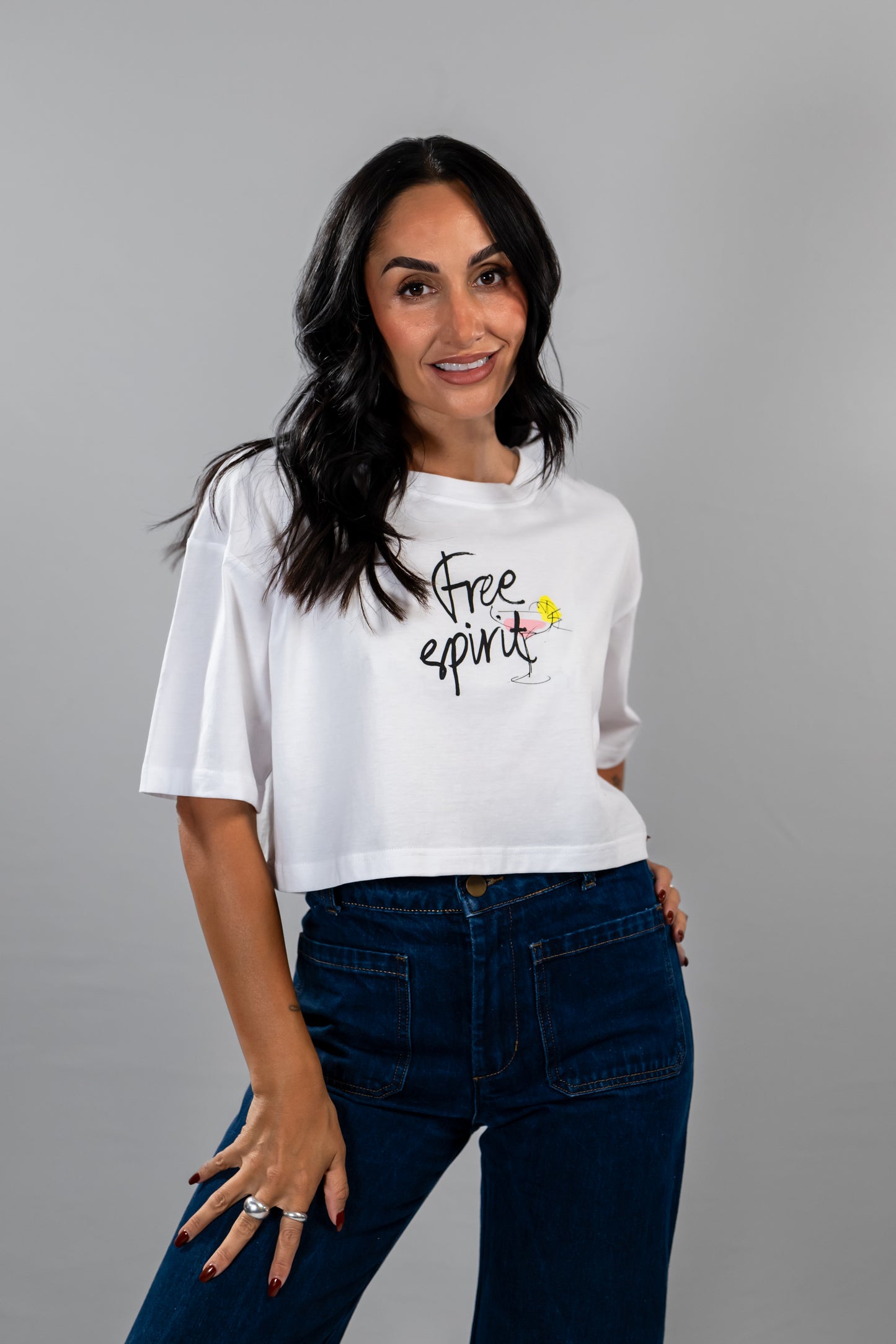 Nina Daisy women's white t-shirt crop – free spirit