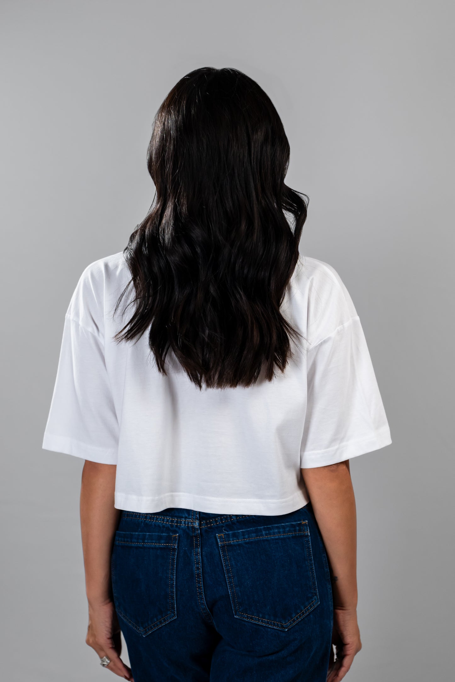 Nina Daisy women's white t-shirt crop – fresh as a daisy back shot