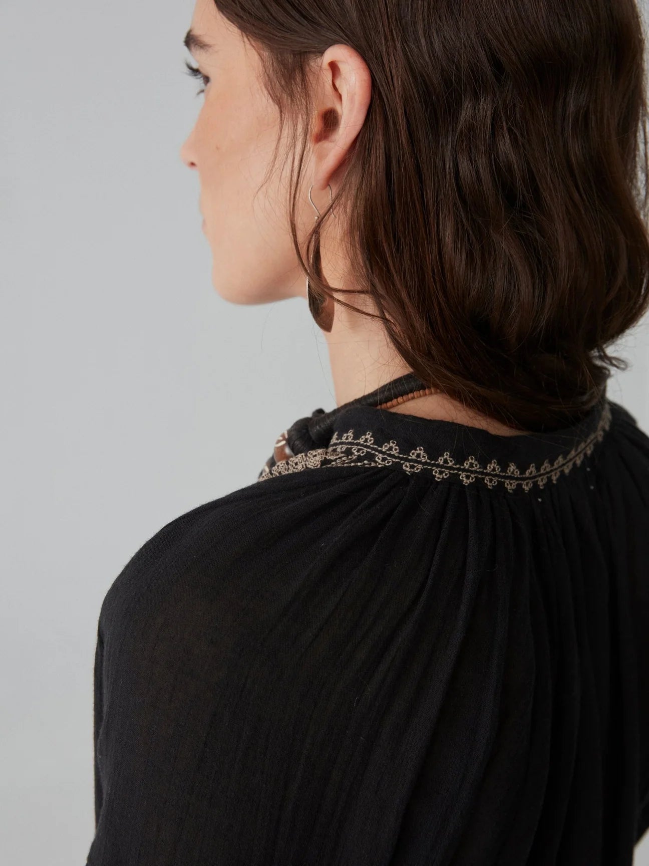 Maison Hotel Tina Blouse in charcoal back neck close up