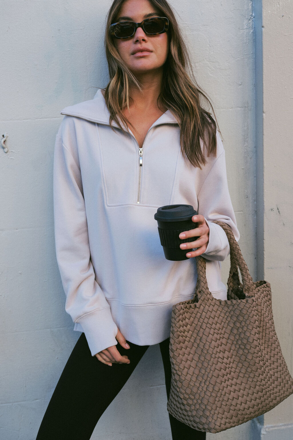 ceres half zip sweater model almond