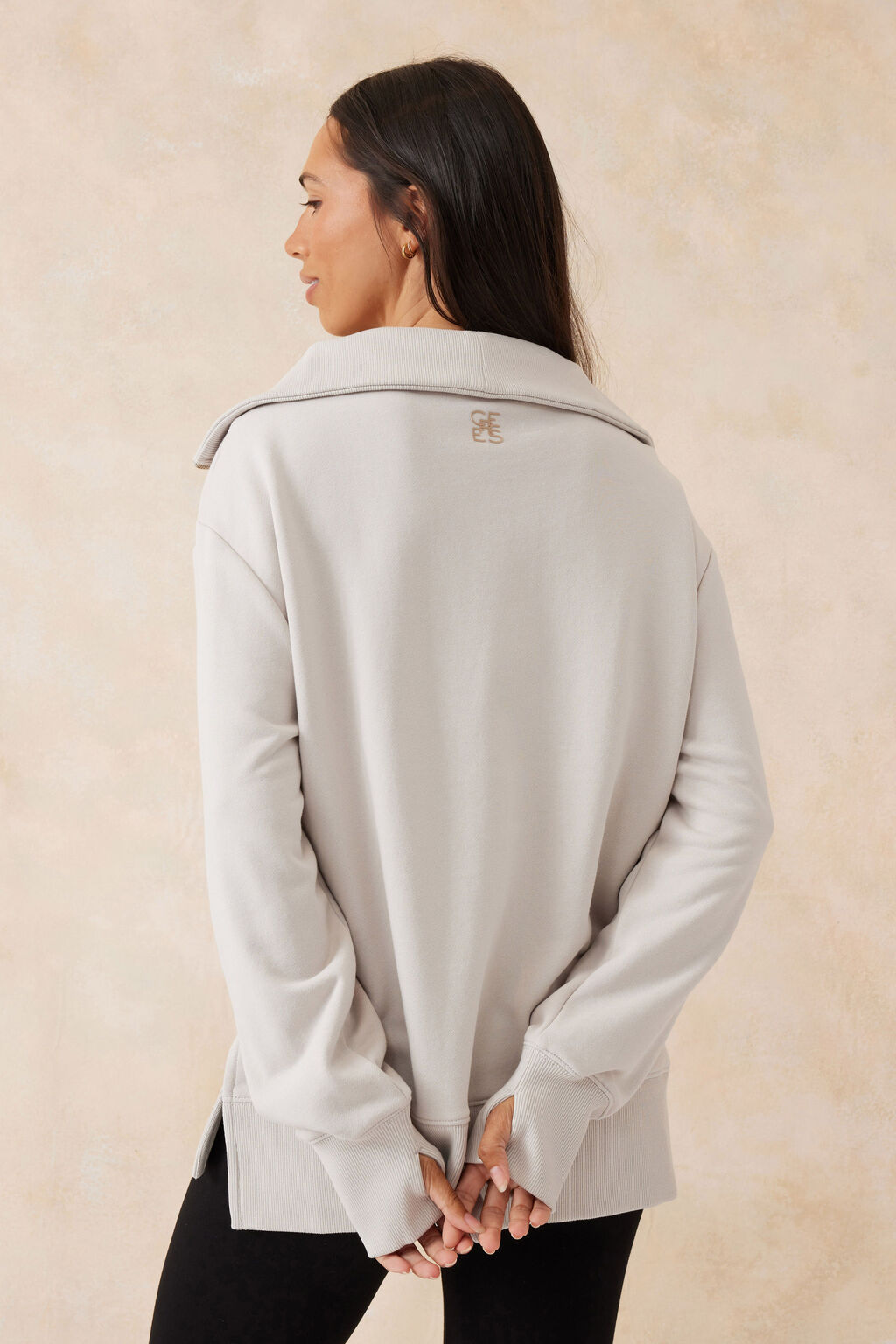 ceres half zip sweater in almond back shot